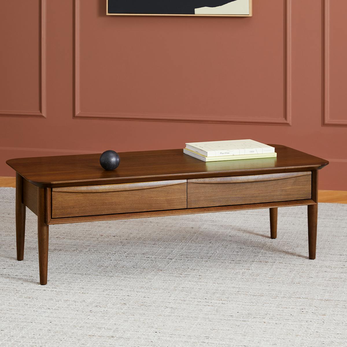 Article Lenia 46" Storage Coffee Table — Walnut / 46 in / double drawer
