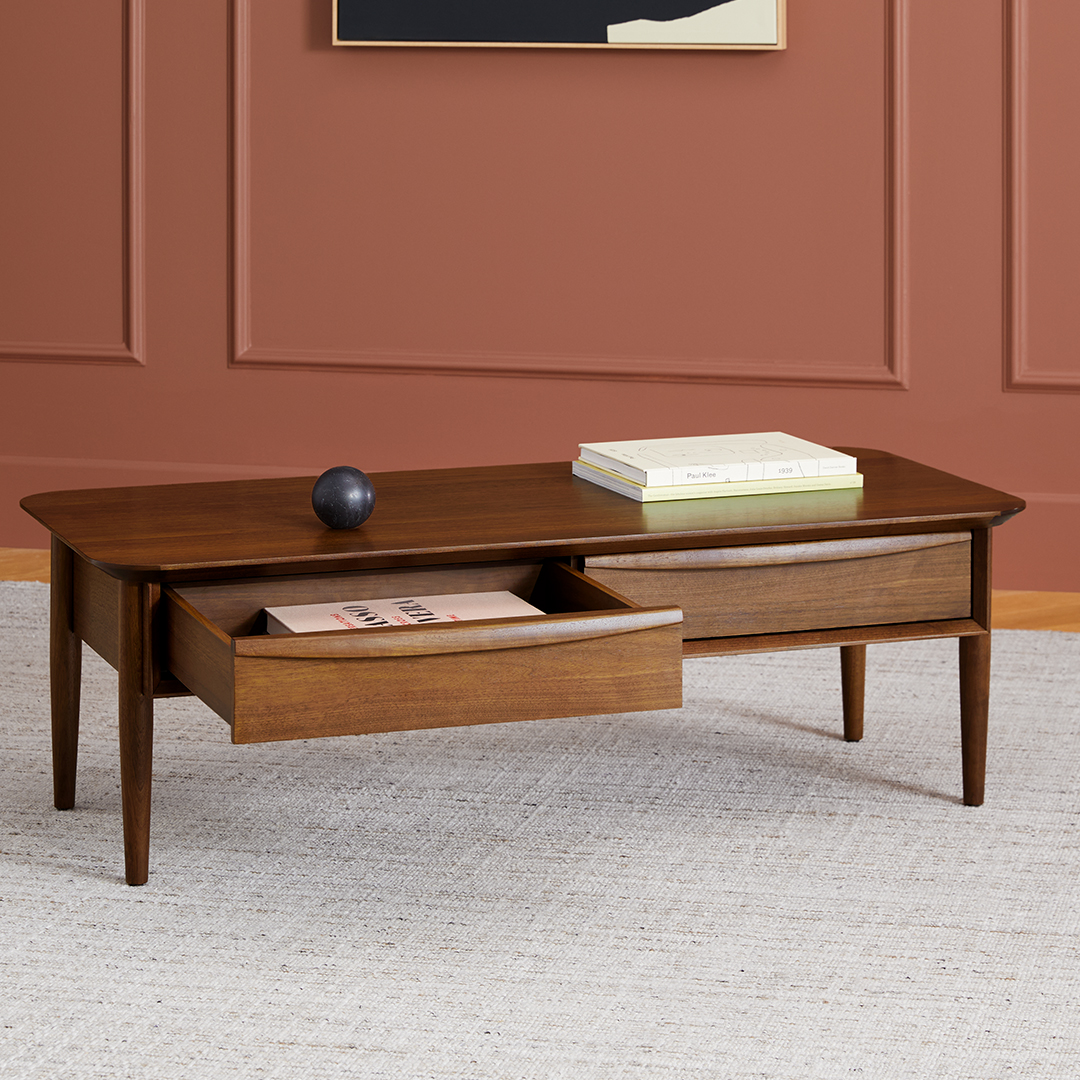 Lenia Walnut Solid Wood Storage Coffee Table with Drawers | Article