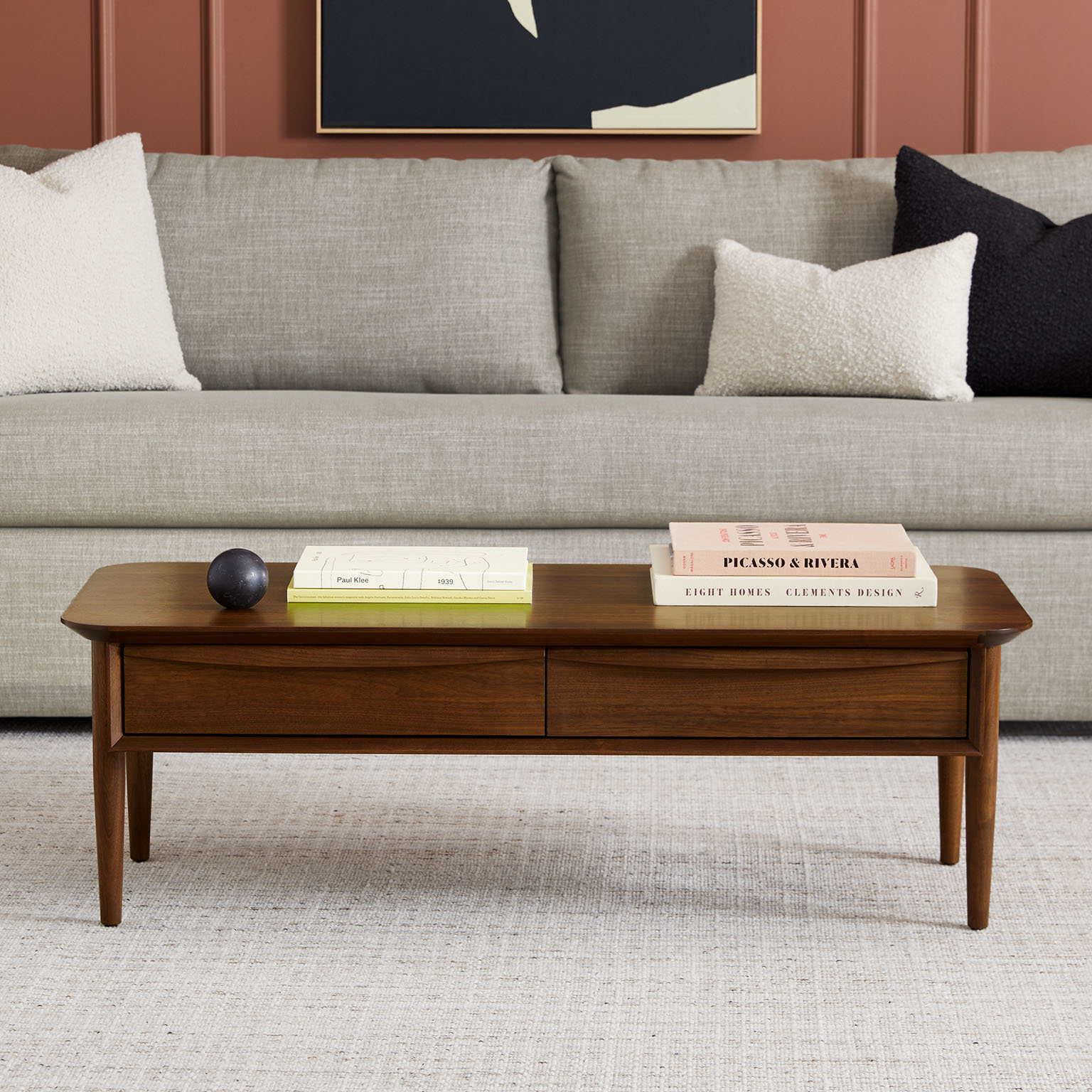 Lenia Walnut Solid Wood Storage Coffee Table with Drawers | Article