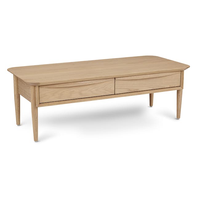 Lenia White Oak Solid Wood Storage Coffee Table with Drawers | Article