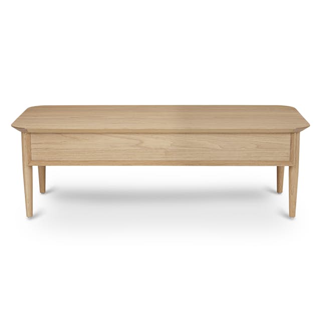 Lenia White Oak Solid Wood Storage Coffee Table with Drawers Article
