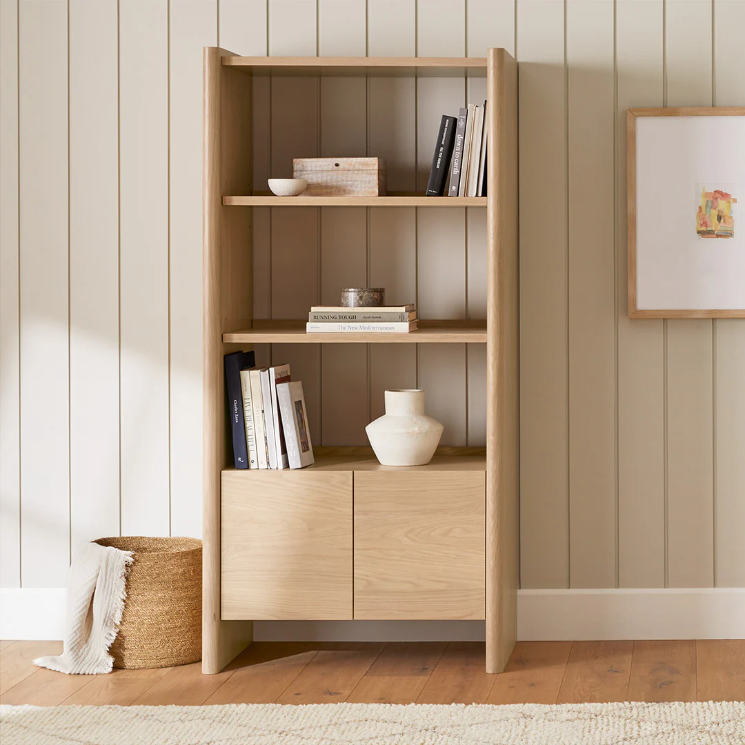 Torme 34" Bookcase with Storage, Tall - White Oak