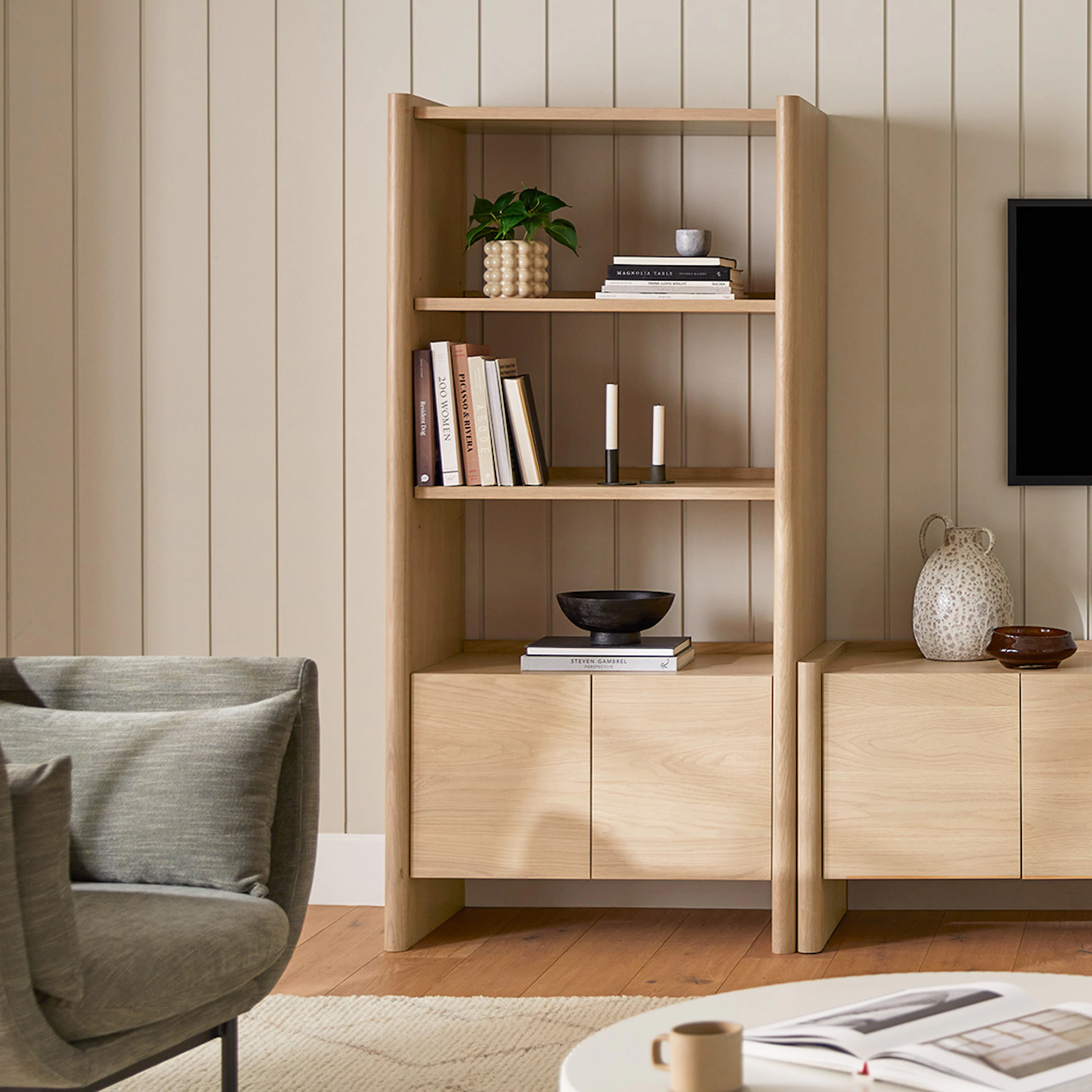 Torme 34" Bookcase with Storage, Tall - White Oak