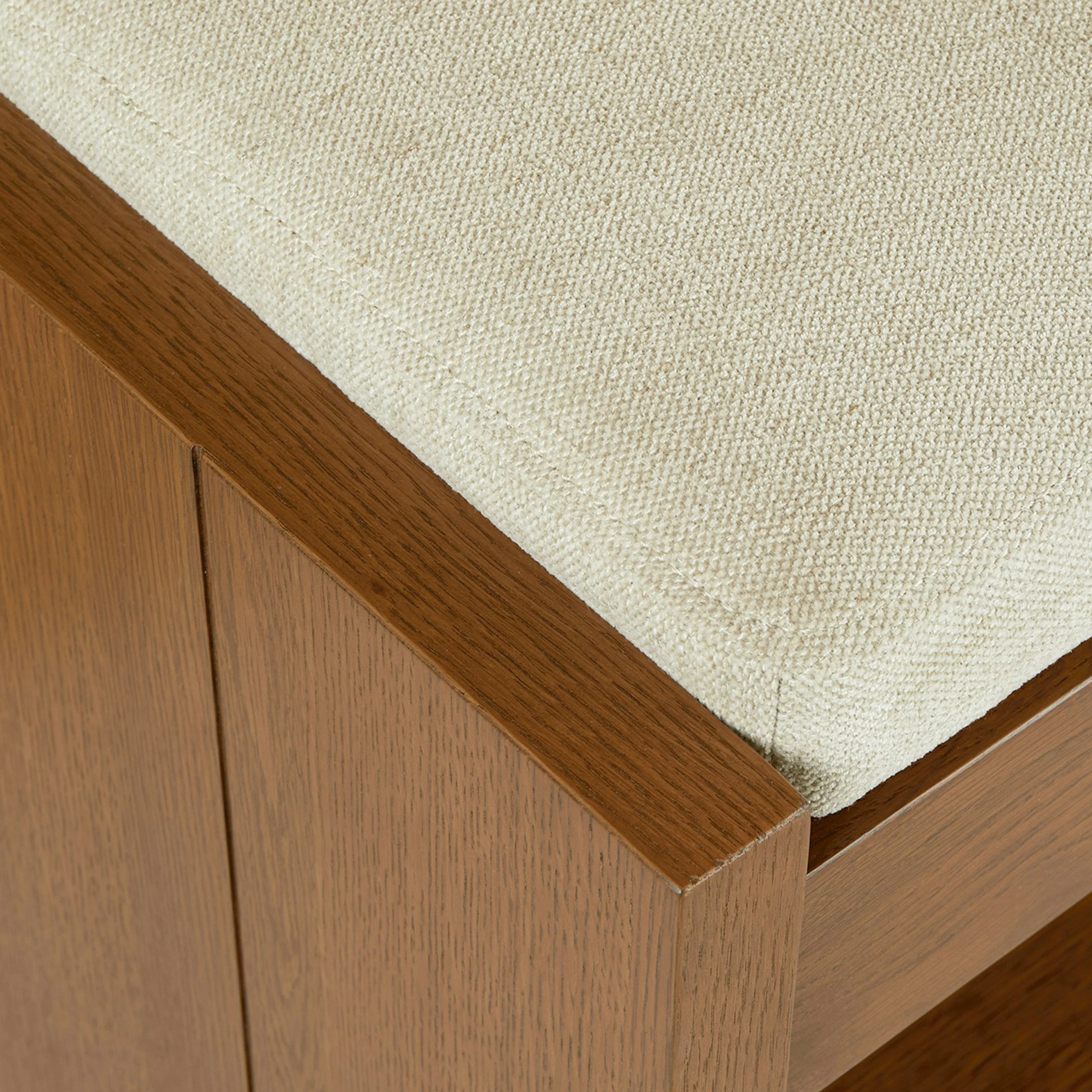 Cassie 56" Bench - Smoked Oak and Taupe Chenille