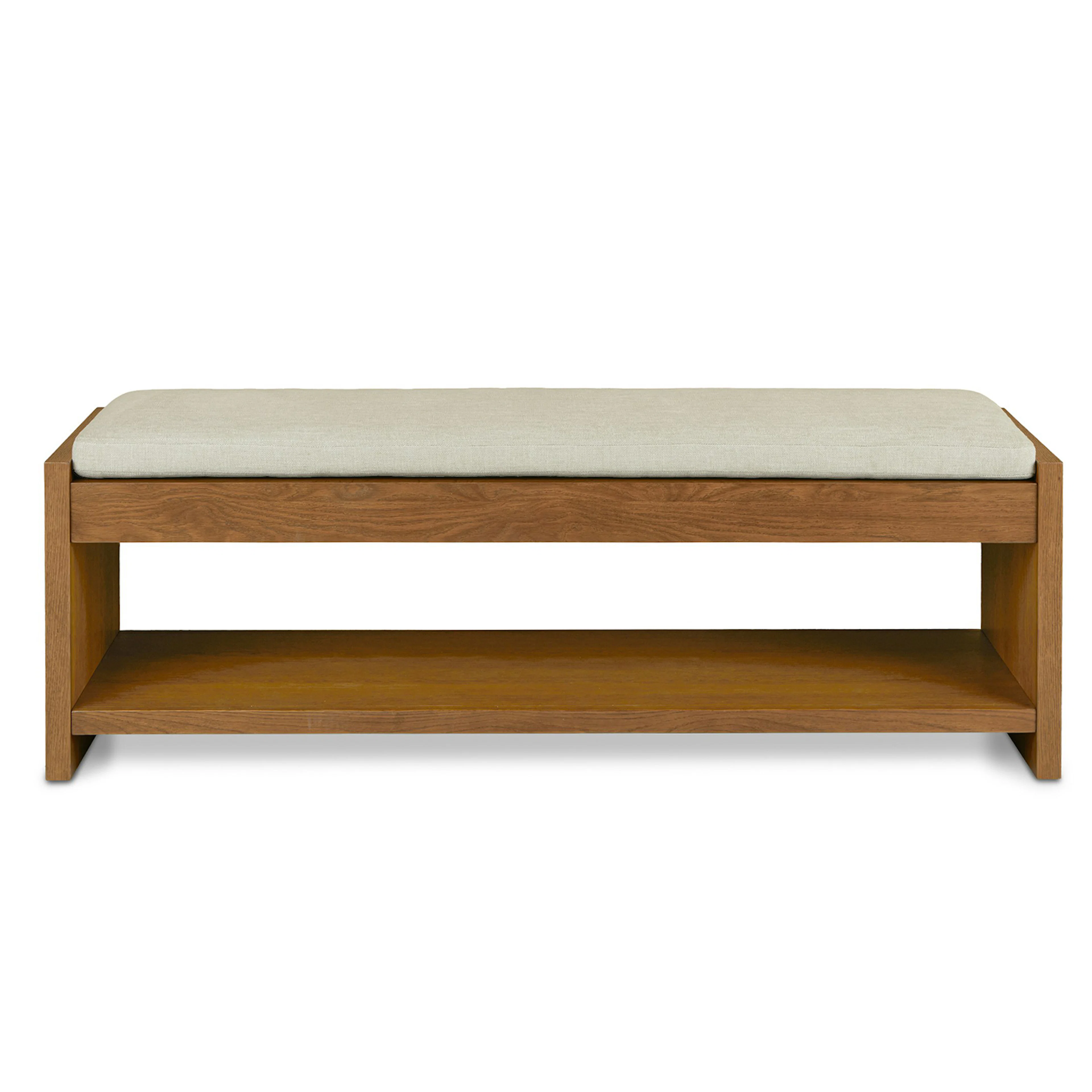 Cassie 56" Bench - Smoked Oak and Taupe Chenille