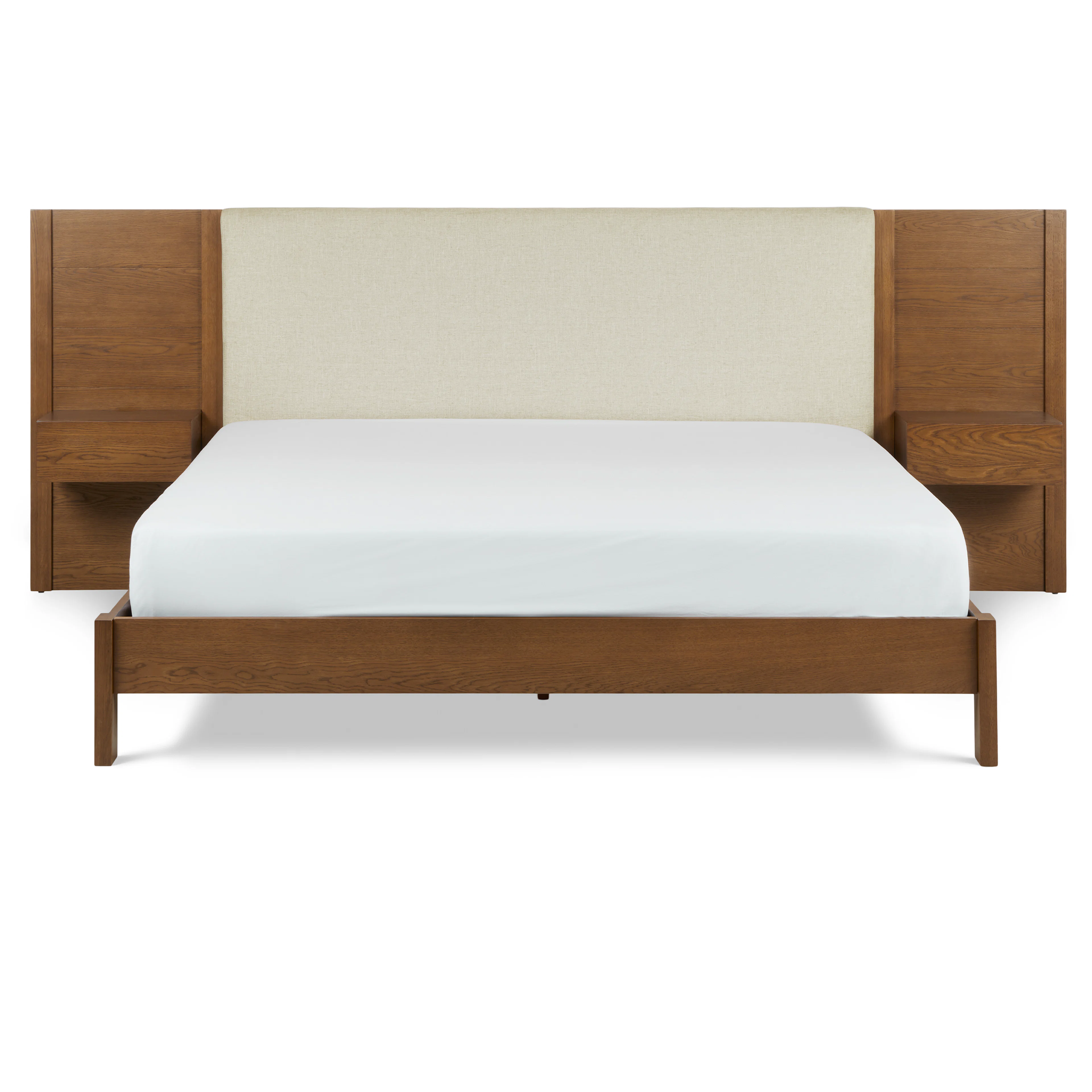 Cassie King Upholstered Bed with Nightstands - Smoked Oak and Taupe Chenille