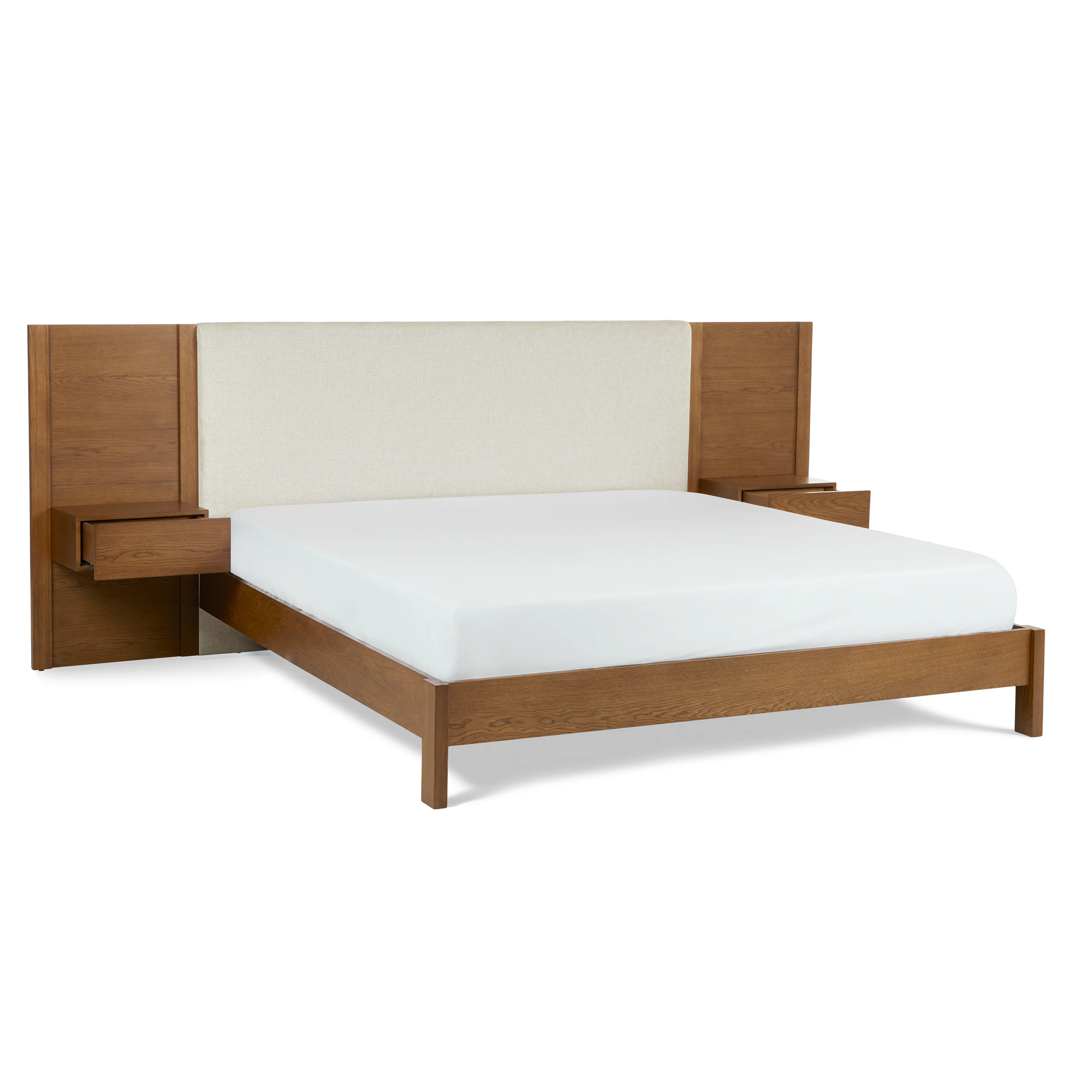 Cassie King Upholstered Bed with Nightstands - Smoked Oak and Taupe Chenille