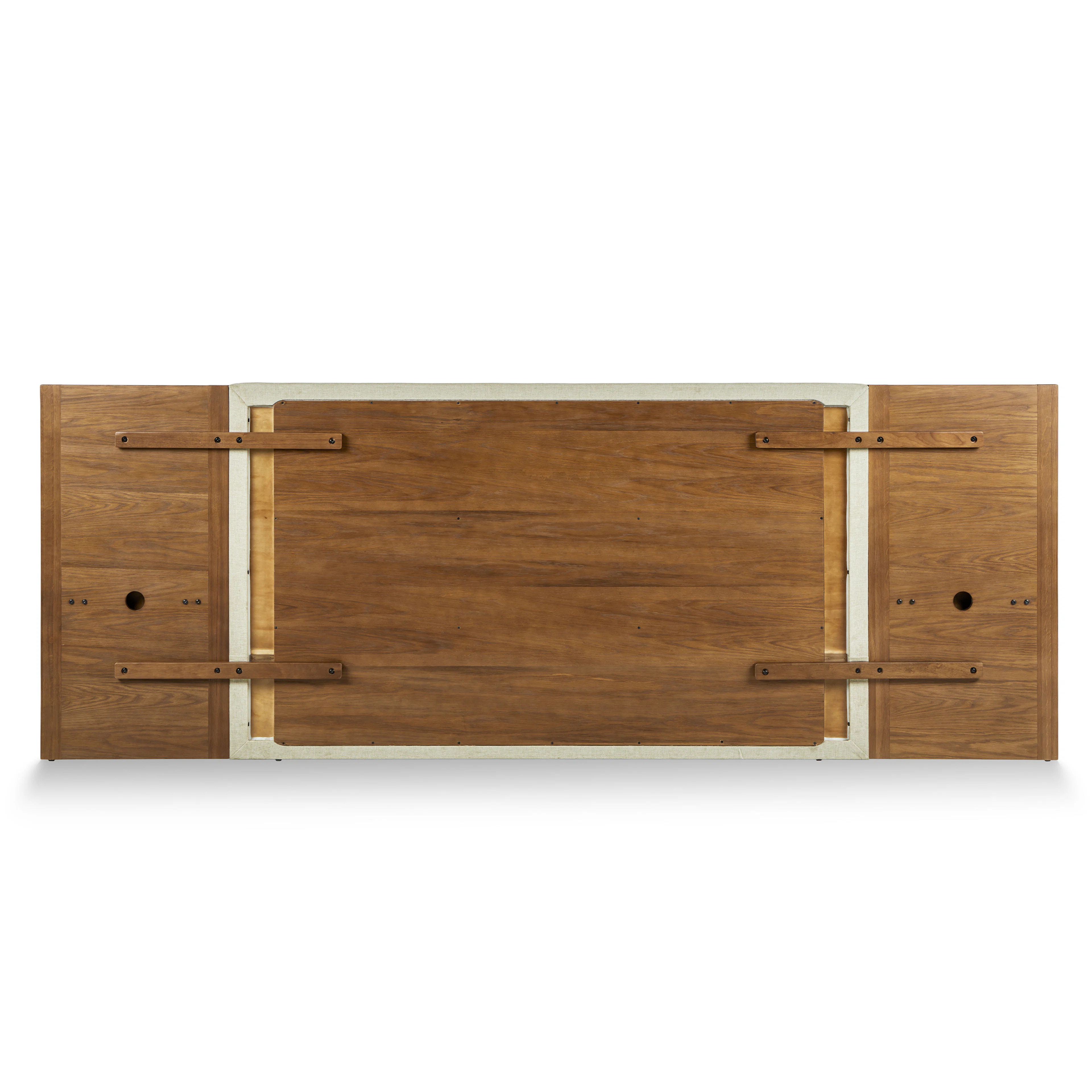 Cassie King Upholstered Bed with Nightstands - Smoked Oak and Taupe Chenille