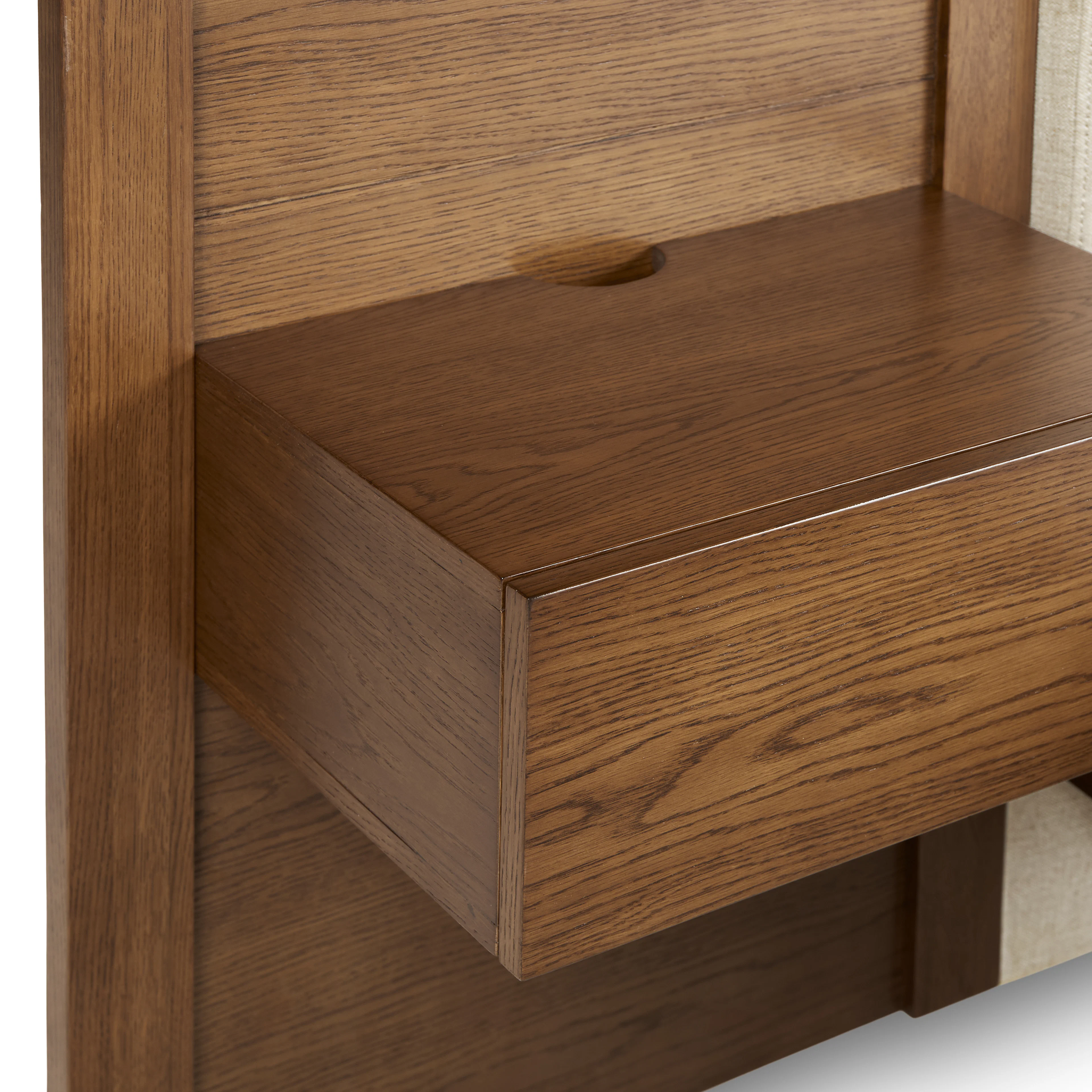 Cassie King Upholstered Bed with Nightstands - Smoked Oak and Taupe Chenille