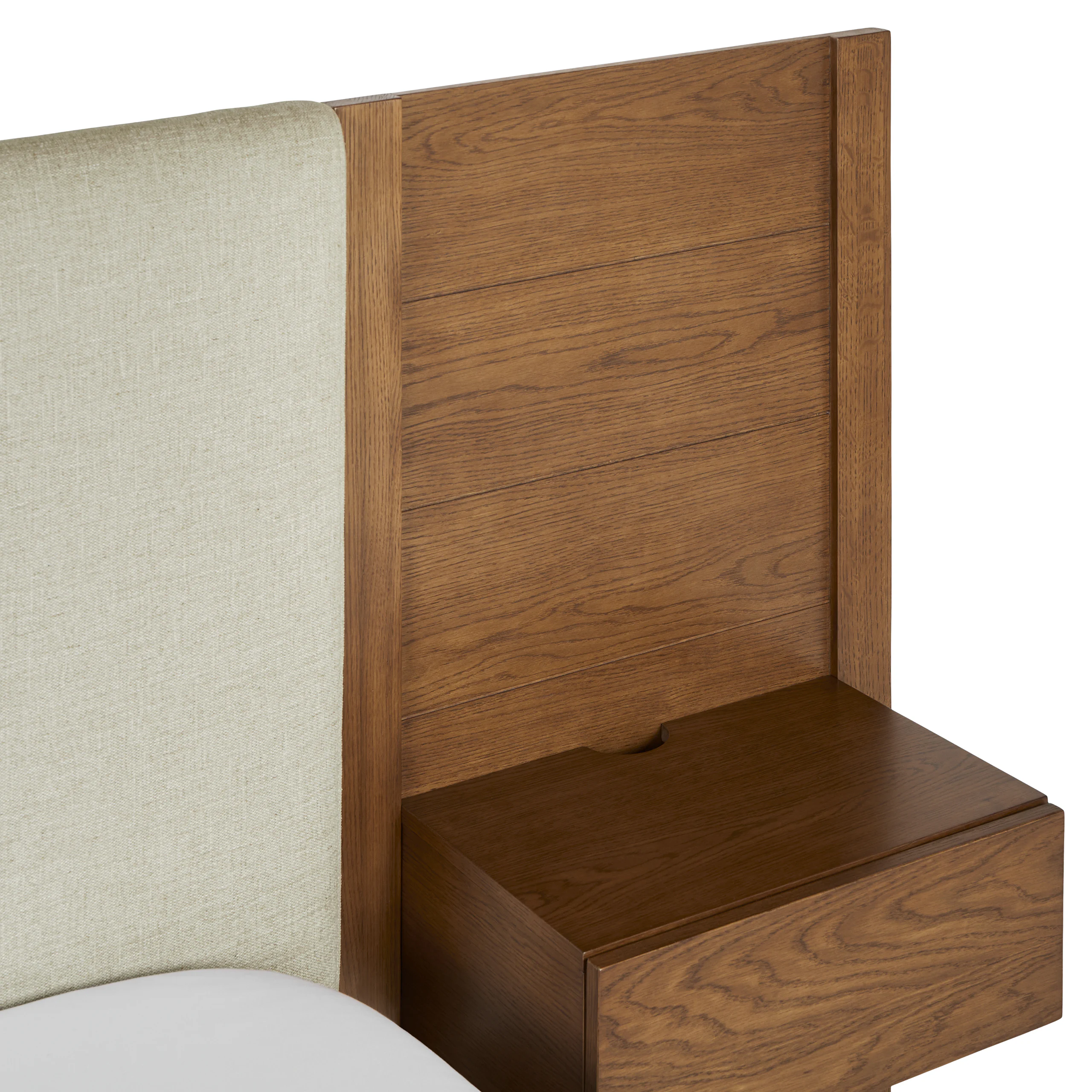 Cassie King Upholstered Bed with Nightstands - Smoked Oak and Taupe Chenille