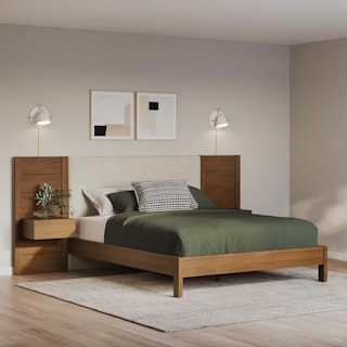 Cassie Taupe Chenille Smoked Oak Queen Bed