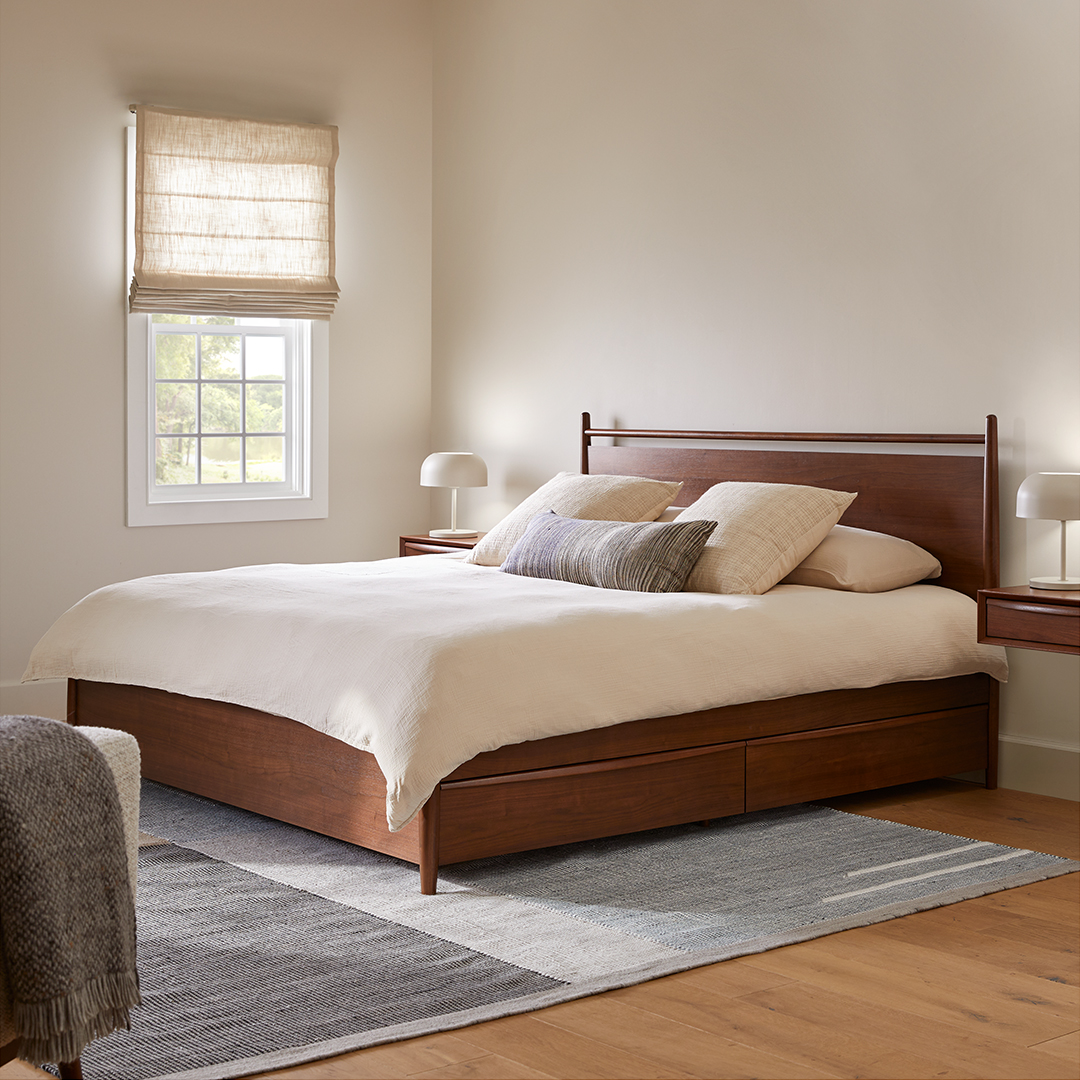 Lenia Panel Walnut King Storage Bed Article