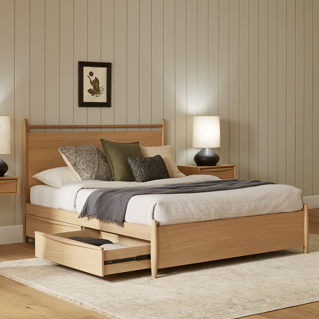 Lenia Panel White Oak Queen Storage Bed | Article
