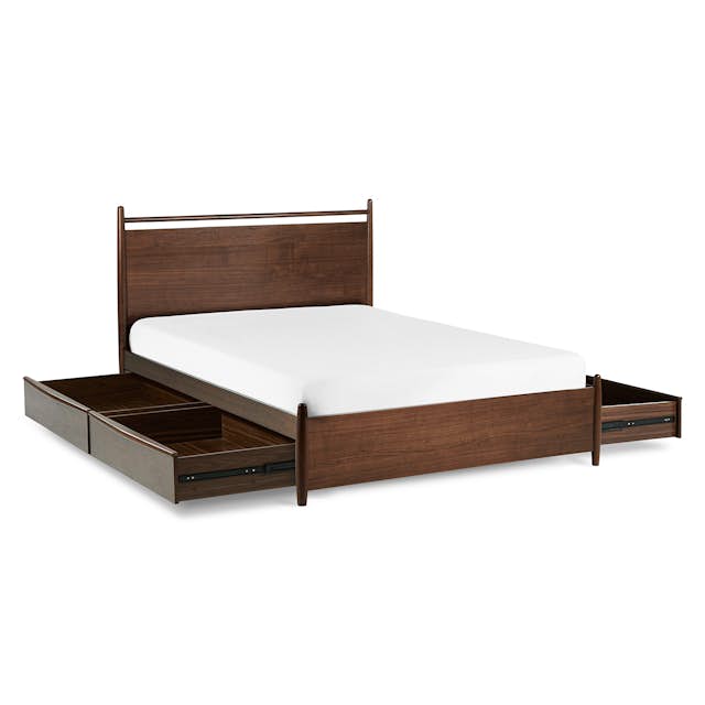 Lenia Panel Walnut Queen Storage Bed Article