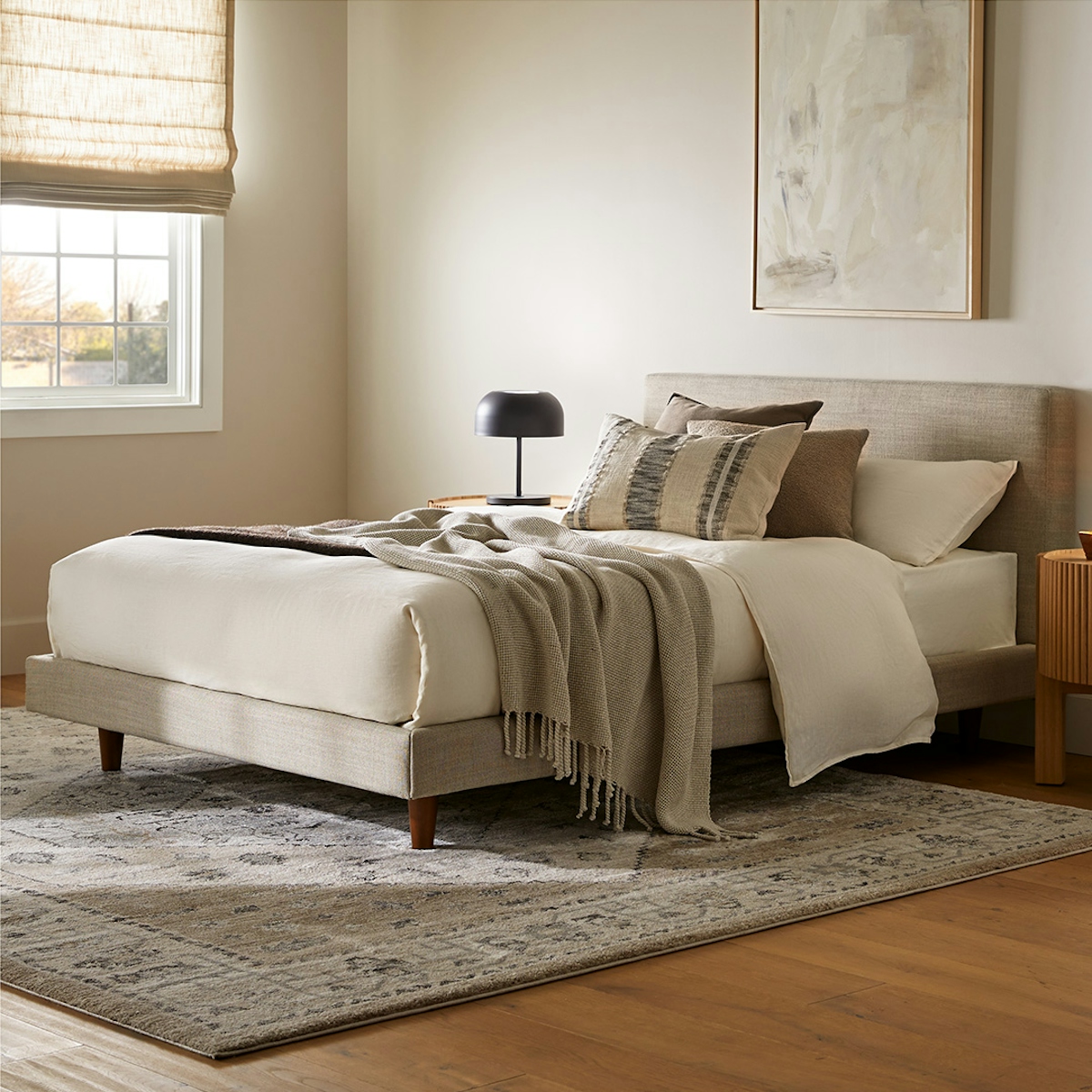 Clay Taupe Fabric Full/Double-Sized Bed Frame w/ Headboard | Tessu ...