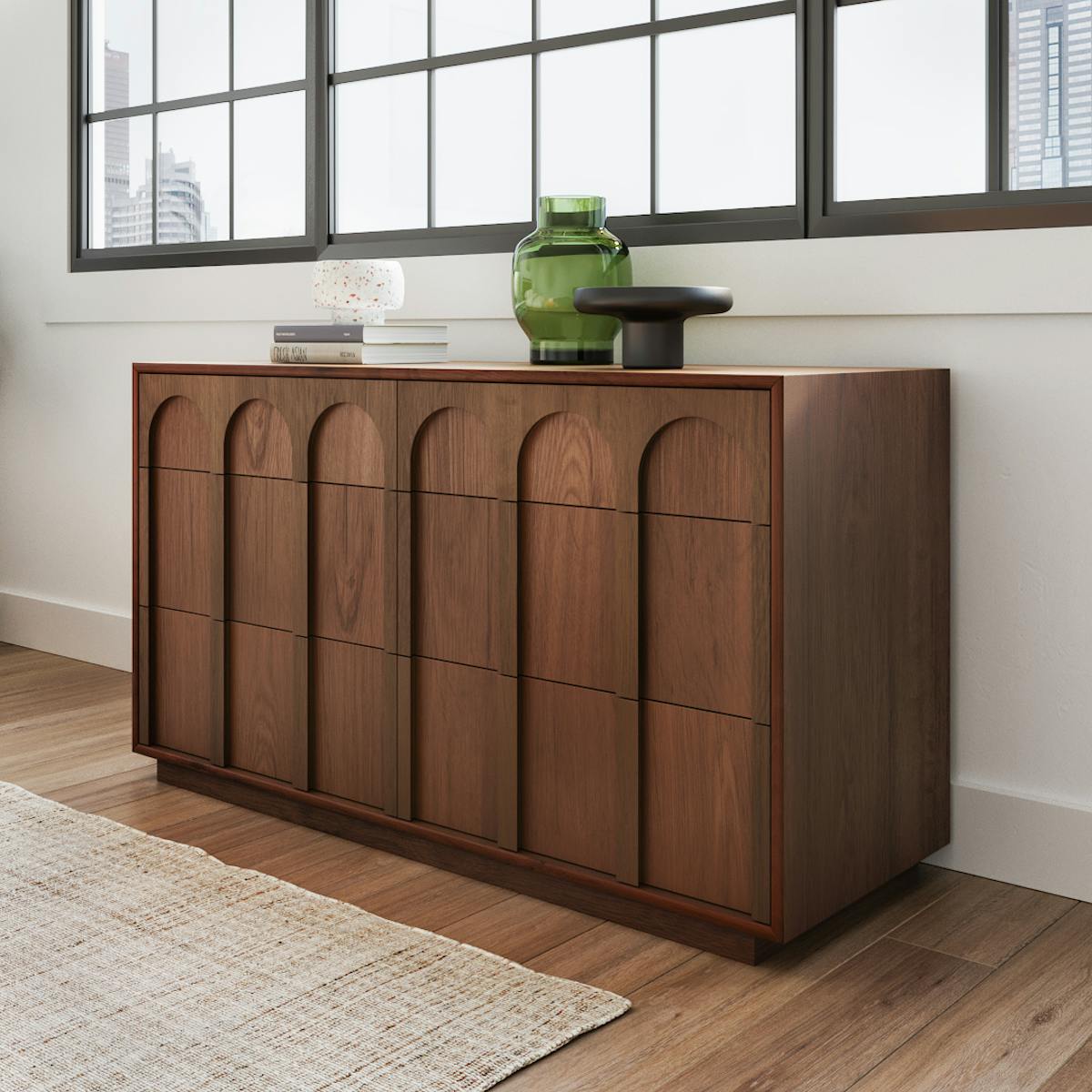 Prima Walnut 6-Drawer Double Dresser | Article