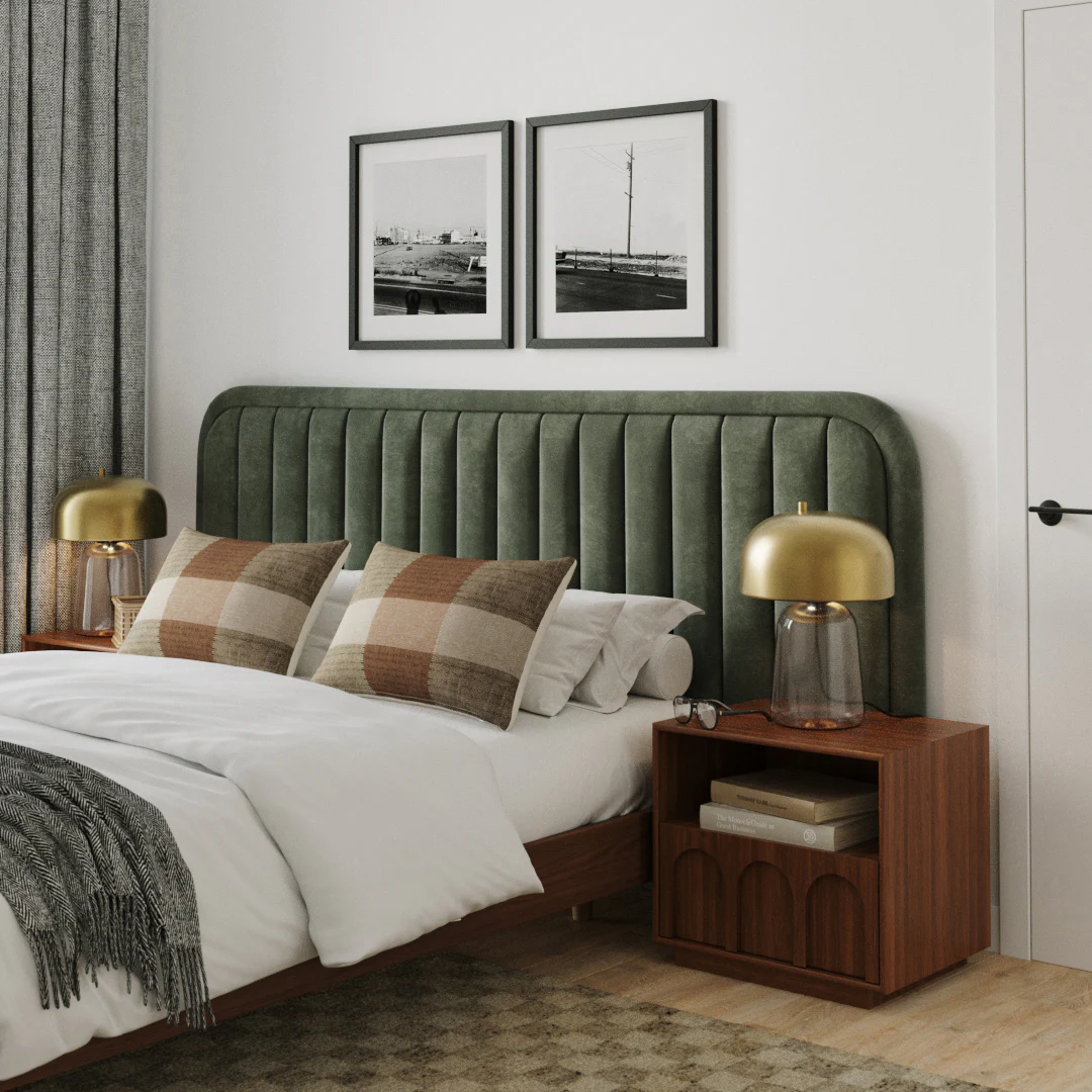 Rolph Queen Velvet Headboard - Plush Pacific Green