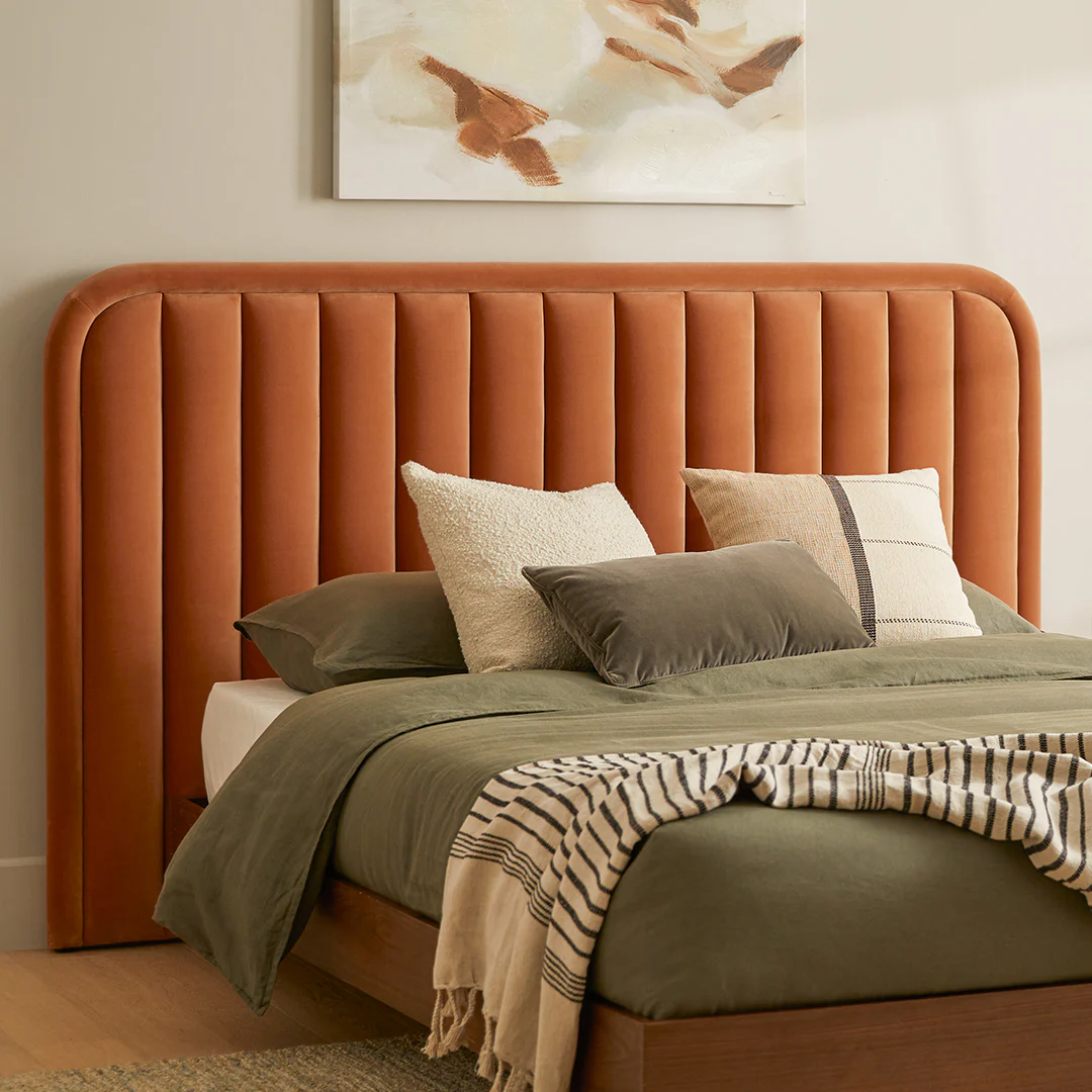 Rolph Queen Velvet Headboard - Plush Pacific Rust