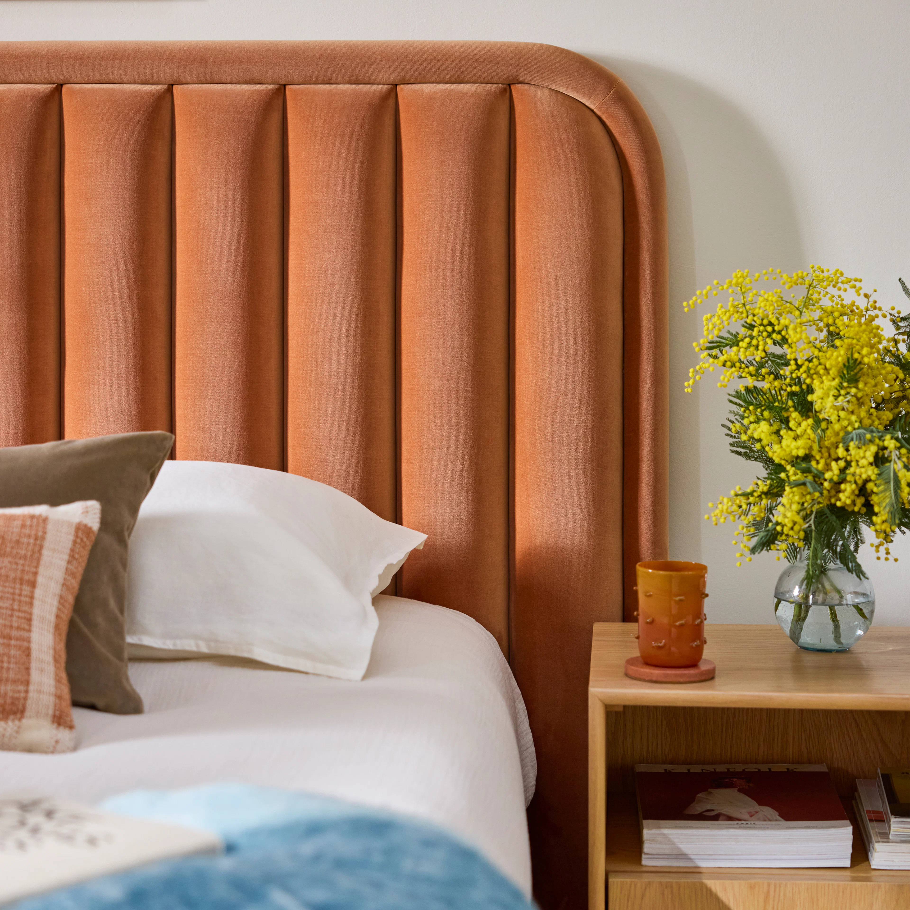 Rolph Queen Velvet Headboard - Plush Pacific Rust