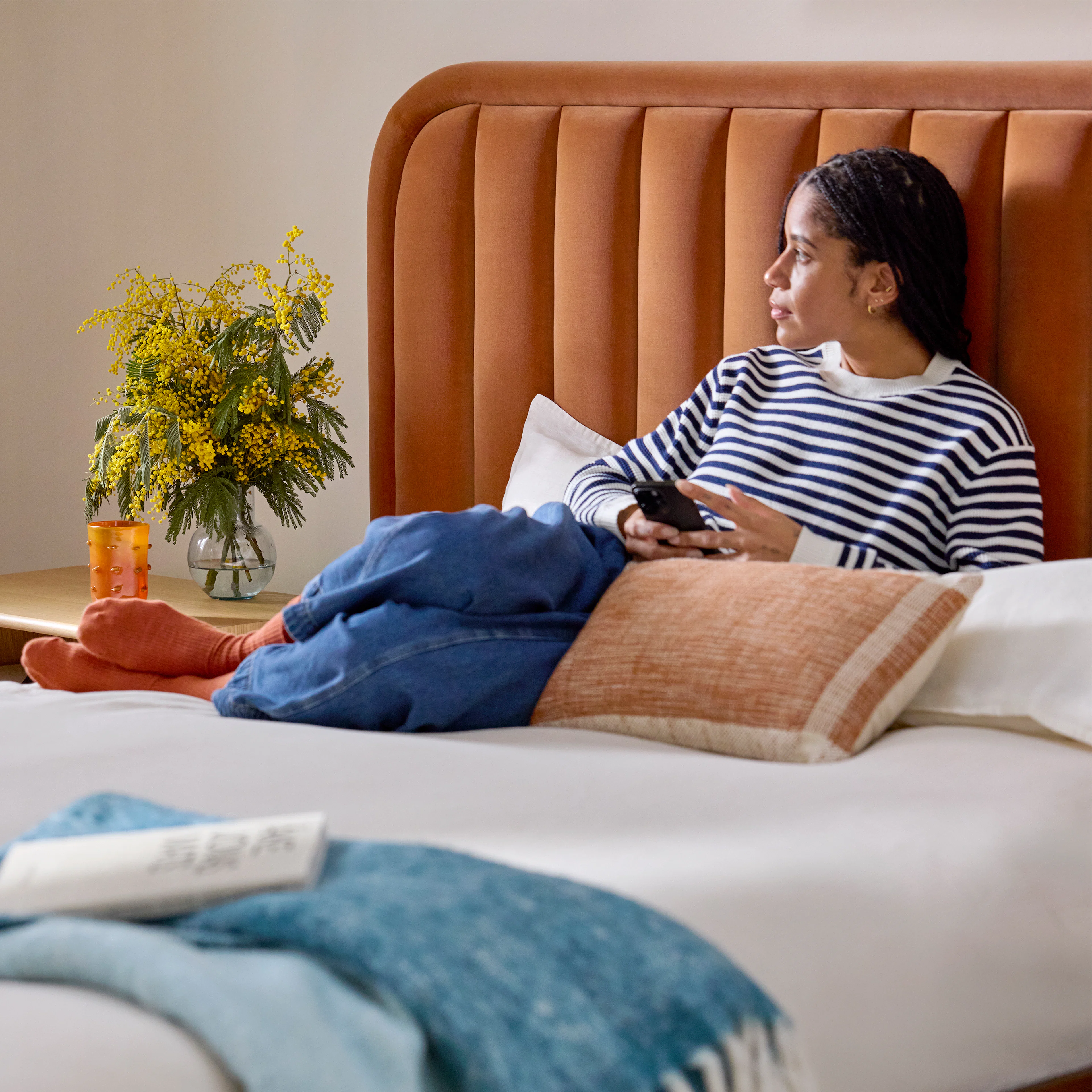 Rolph Queen Velvet Headboard - Plush Pacific Rust