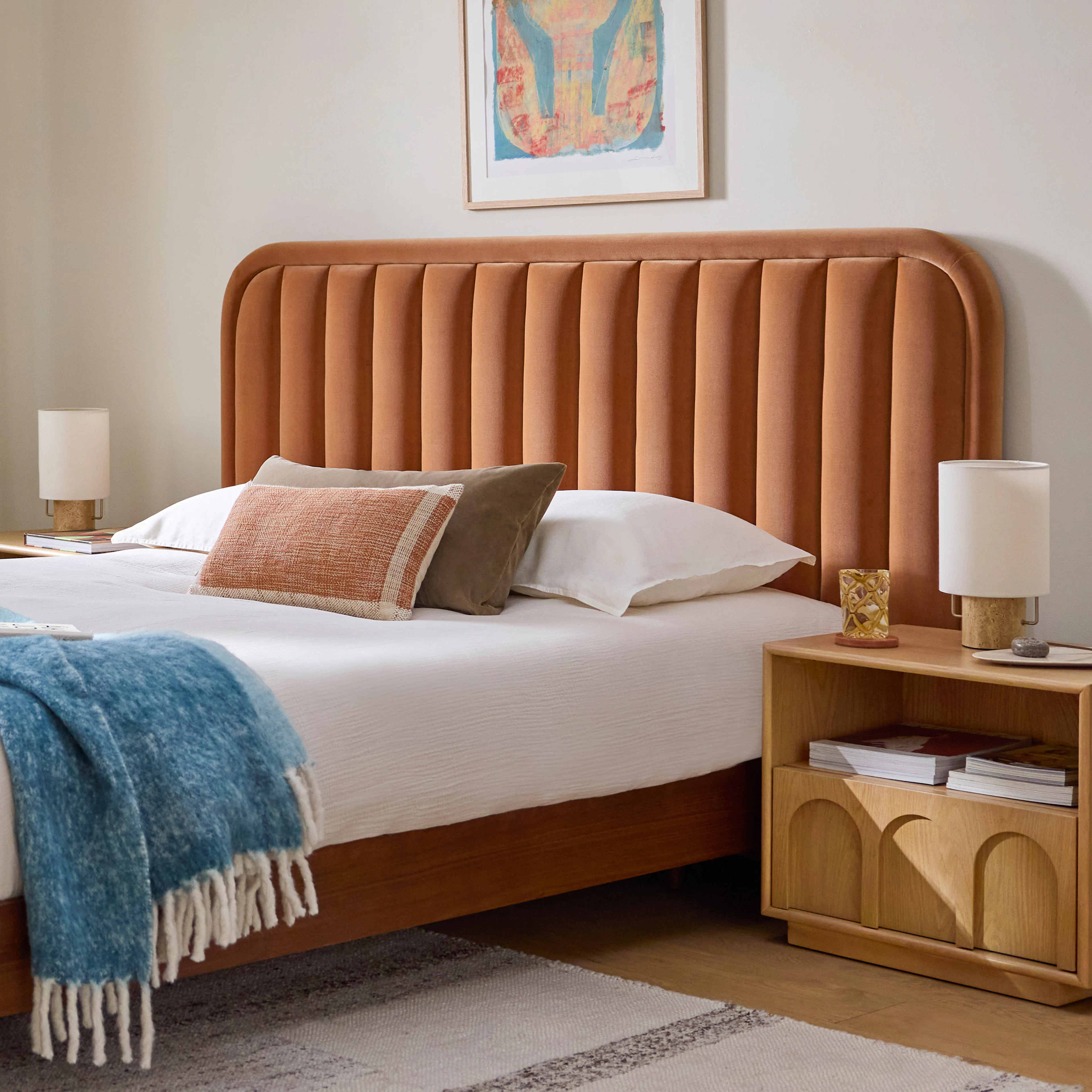 Rolph Queen Velvet Headboard - Plush Pacific Rust