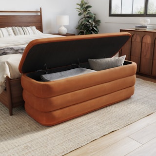 Rolph 55.5" Velvet Storage Bench - Plush Pacific Rust