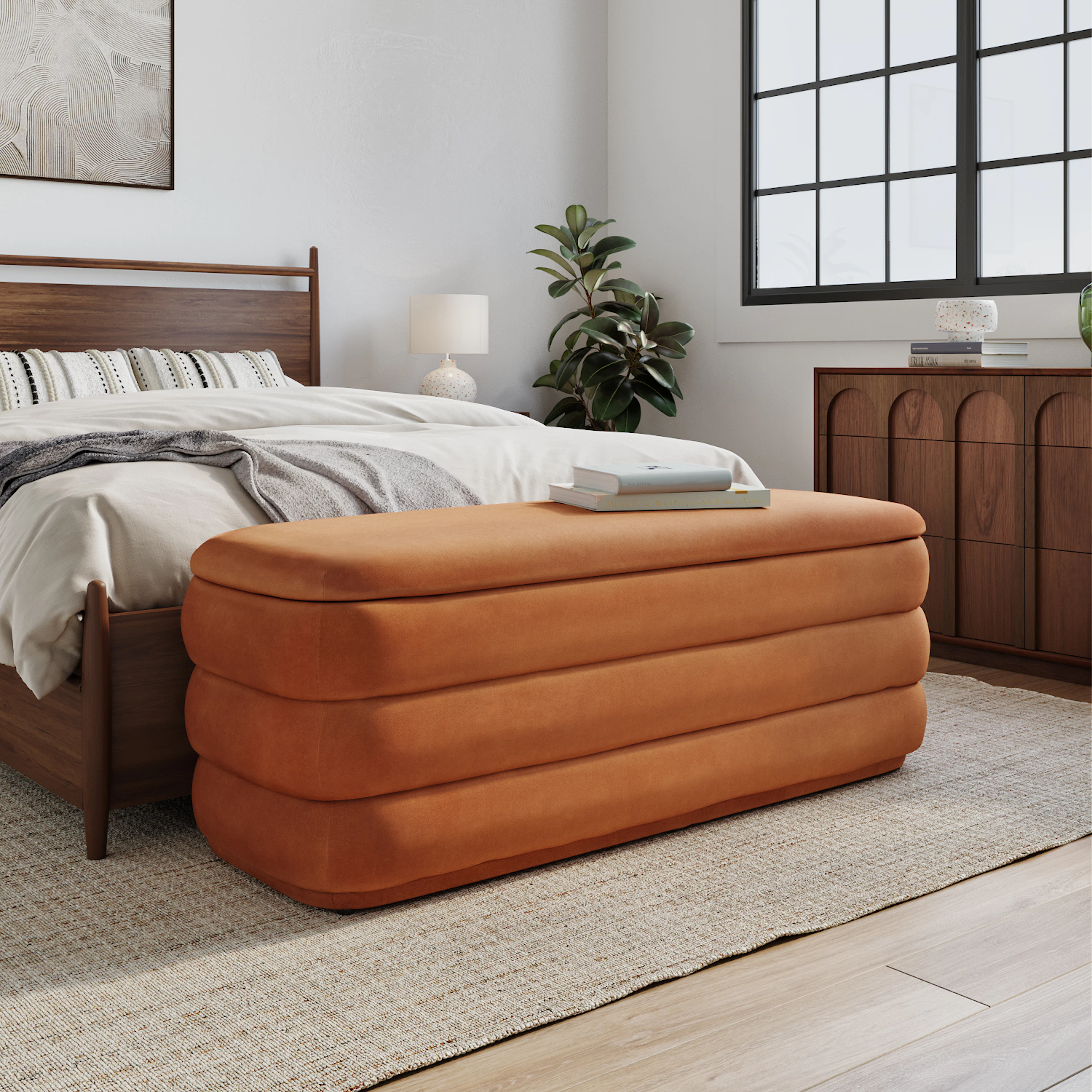 Rolph 55.5" Velvet Storage Bench - Pacific Rust