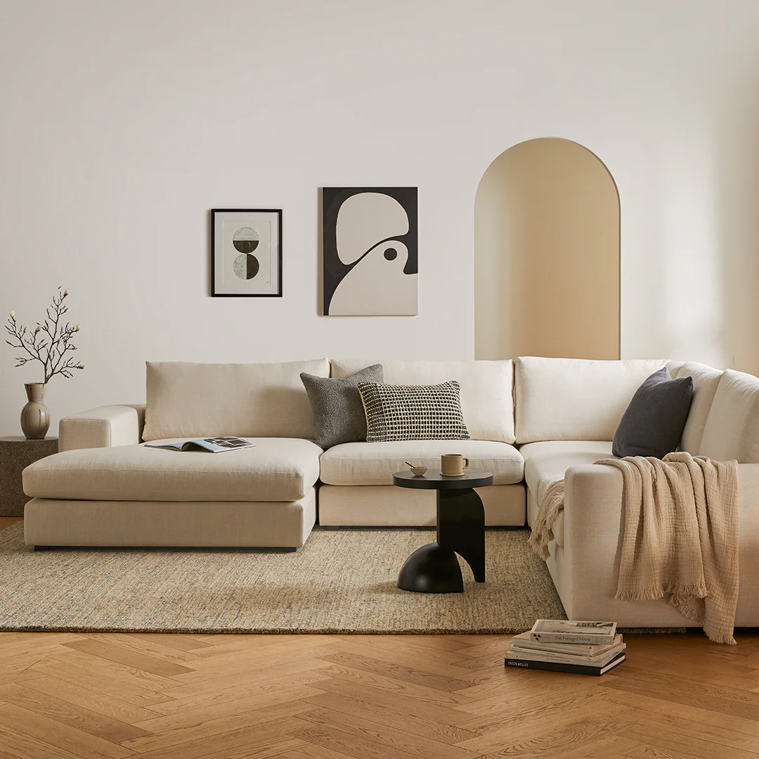 Beta 133.5" Left Modular Conversational Sectional - Quartz White