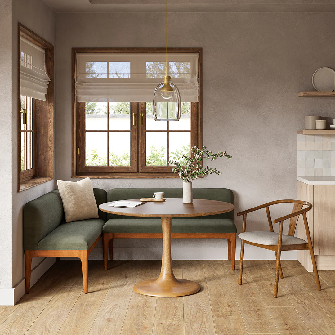 Rosin 56.75" Right Corner Banquette - Smoked Oak and Welsh Green