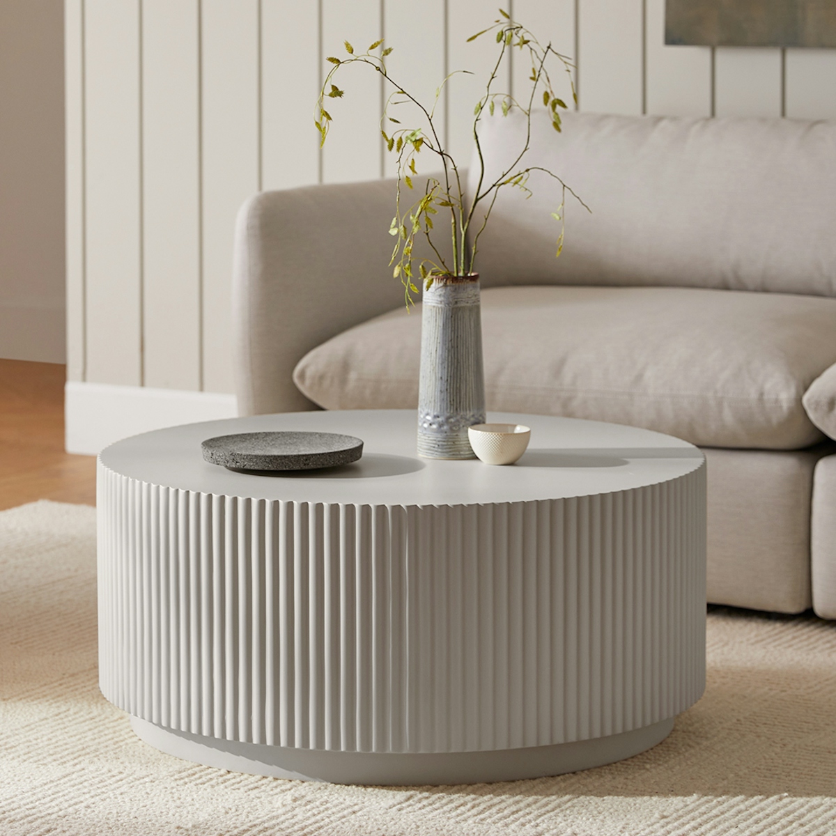 Nordens Ridge Taupe Concrete Fluted Coffee Table | Article