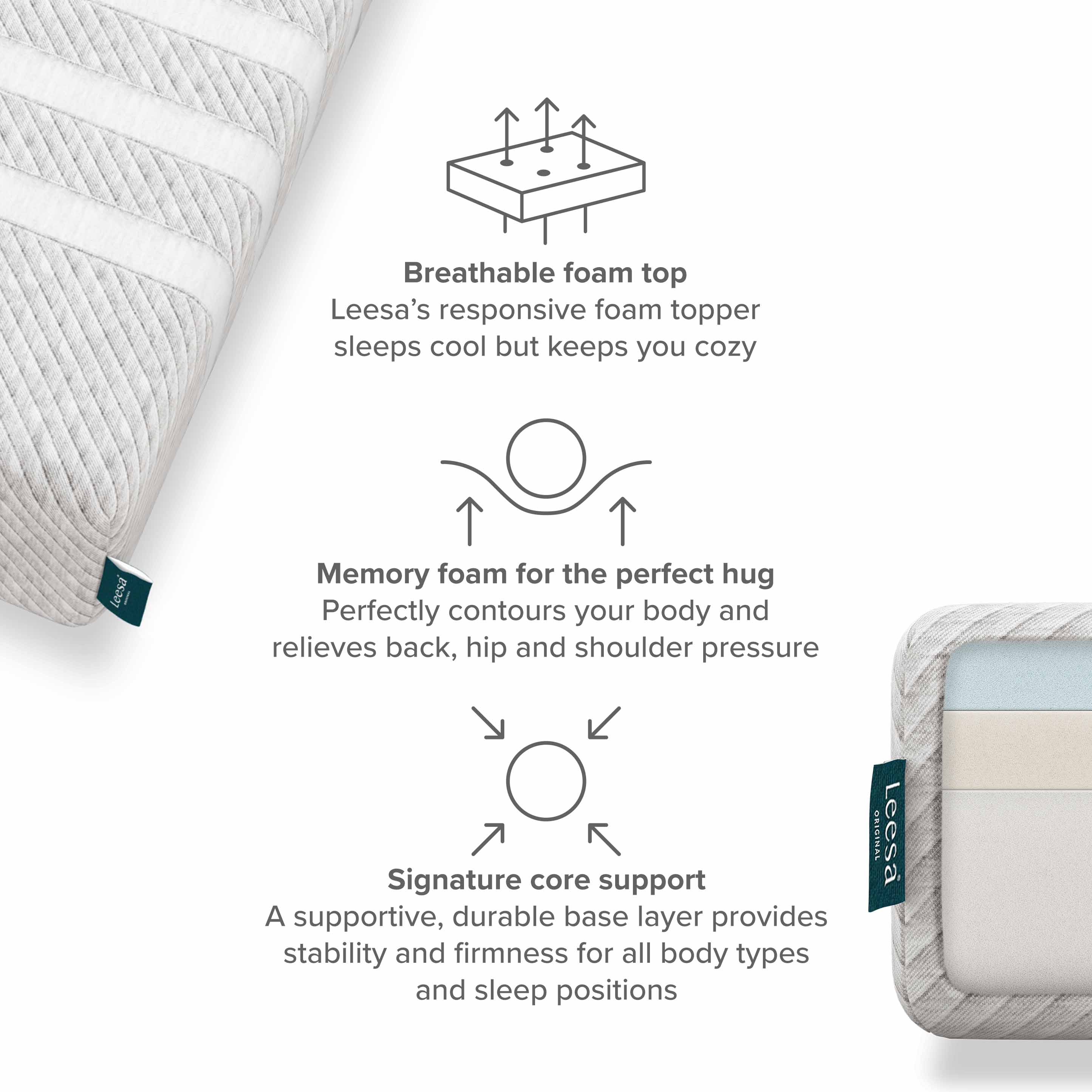 Leesa Original Hybrid 11" Attress, Full, Preiu Cooling Foa And - View #2