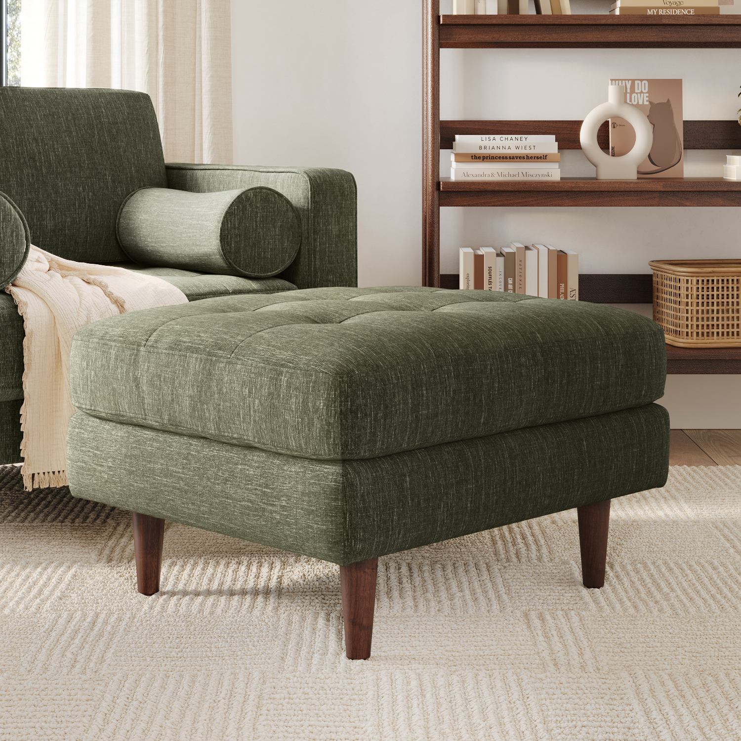 Sven Fir Green Tufted Ottoman | Article