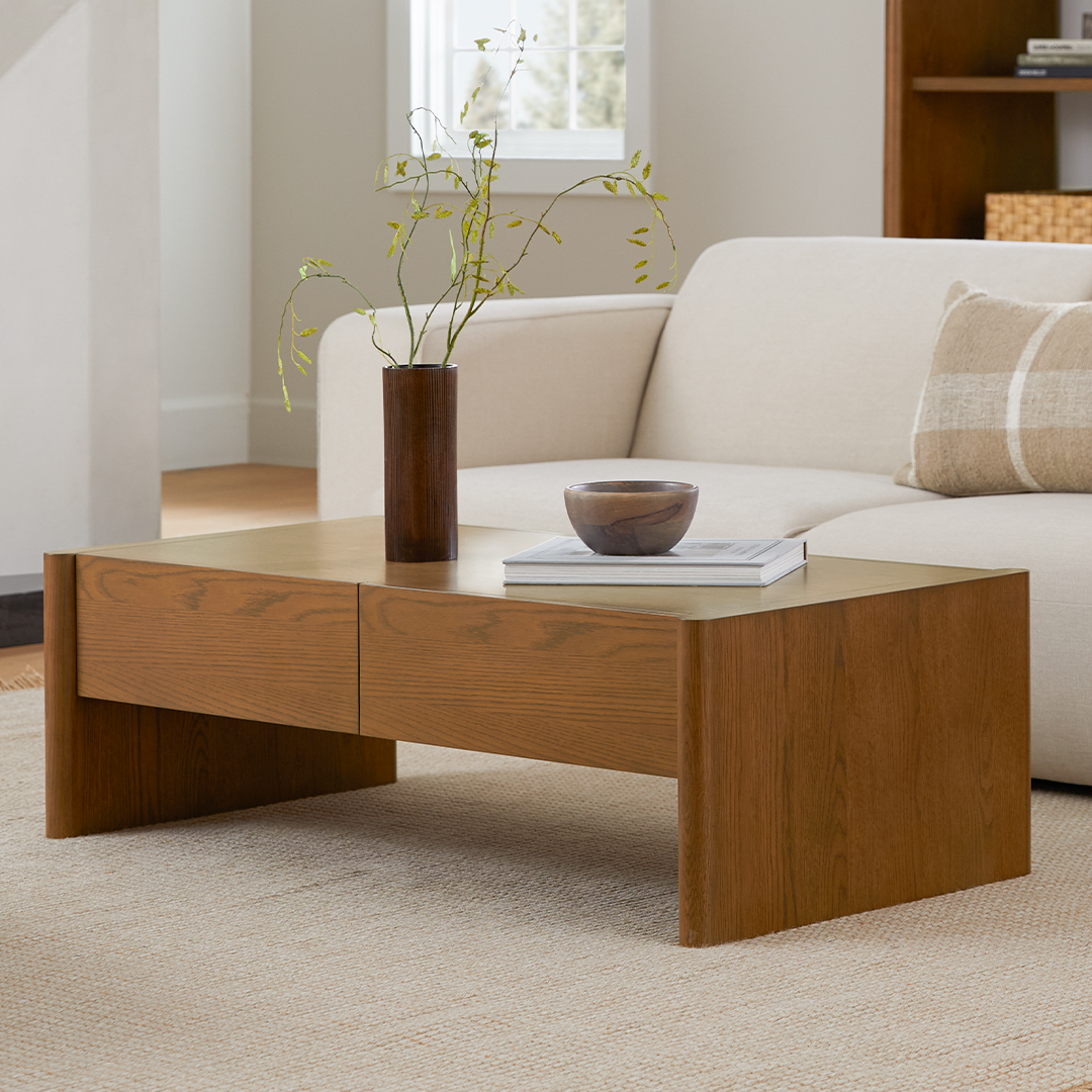 Torme Smoked Oak 2-Drawer Storage Coffee Table | Article