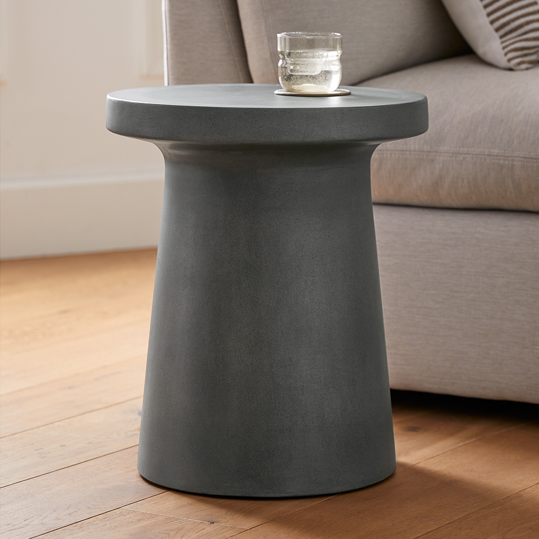 Dark Grey Concrete Tall Round Side Table Indoor 19.25 x 16.25