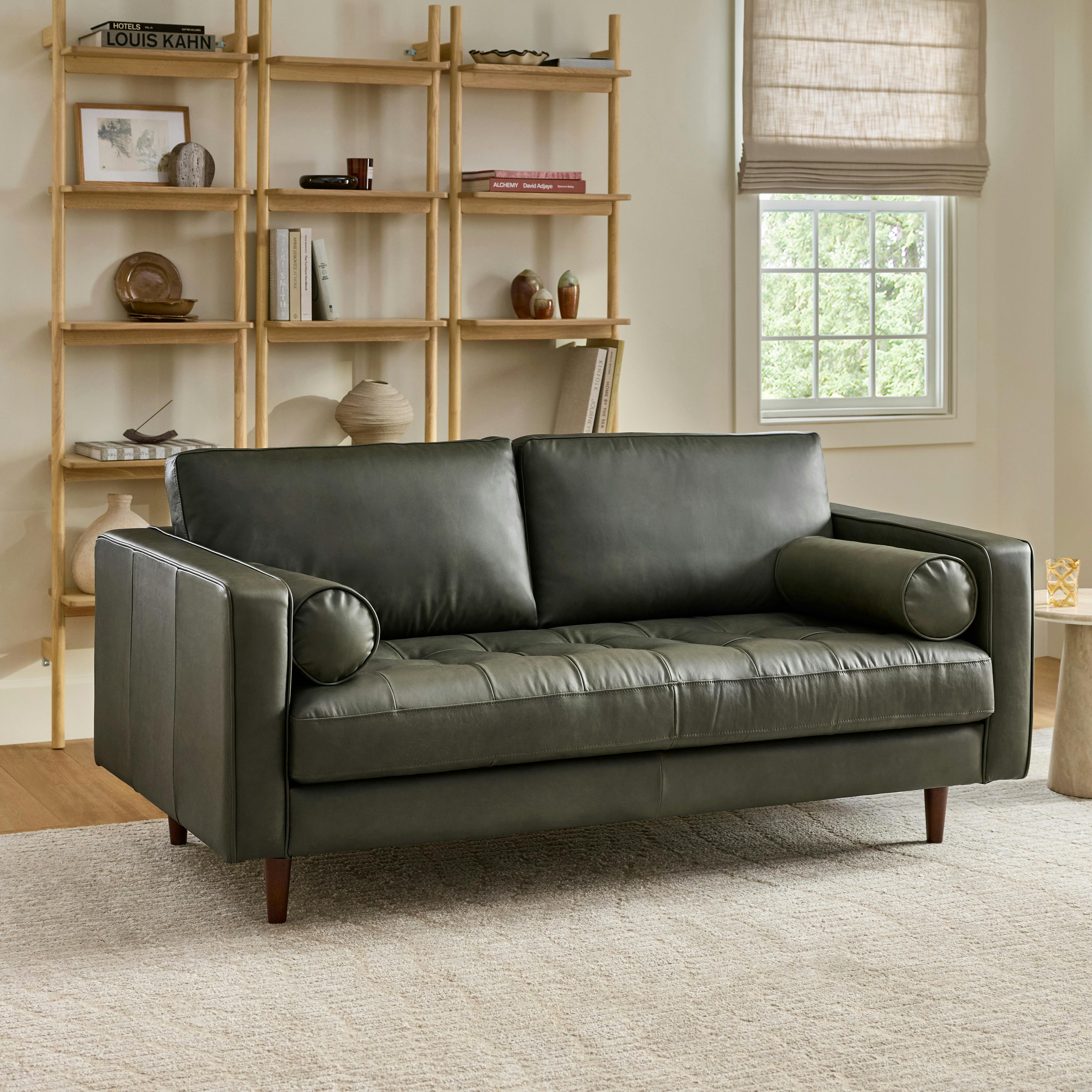 Sven Charme Green Tufted Leather Loveseat | Article