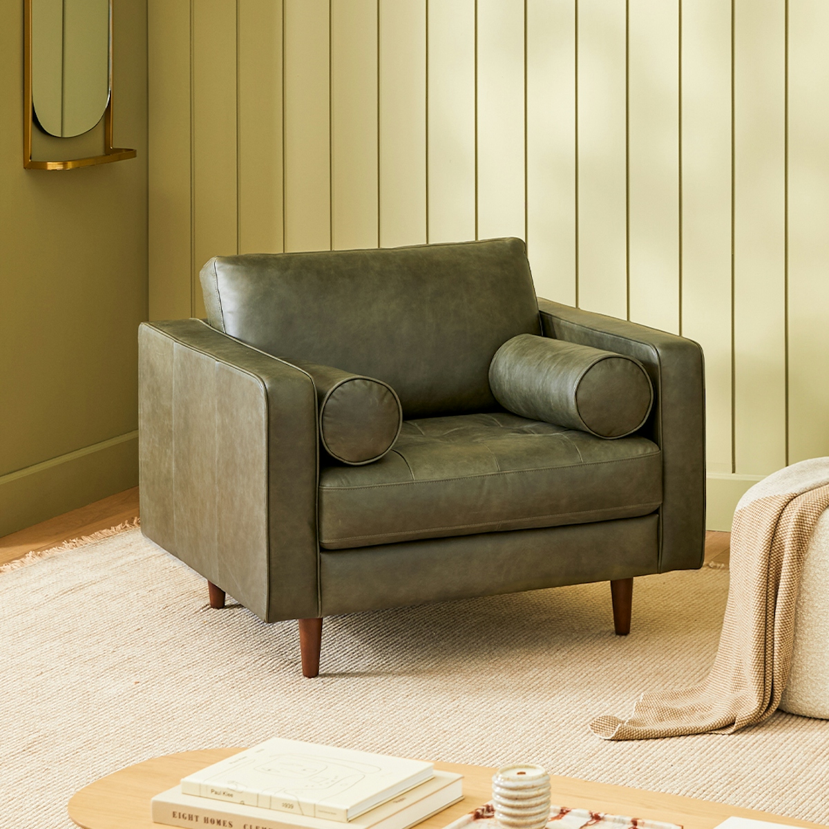 Sven Charme Green Tufted Leather Lounge Chair Article