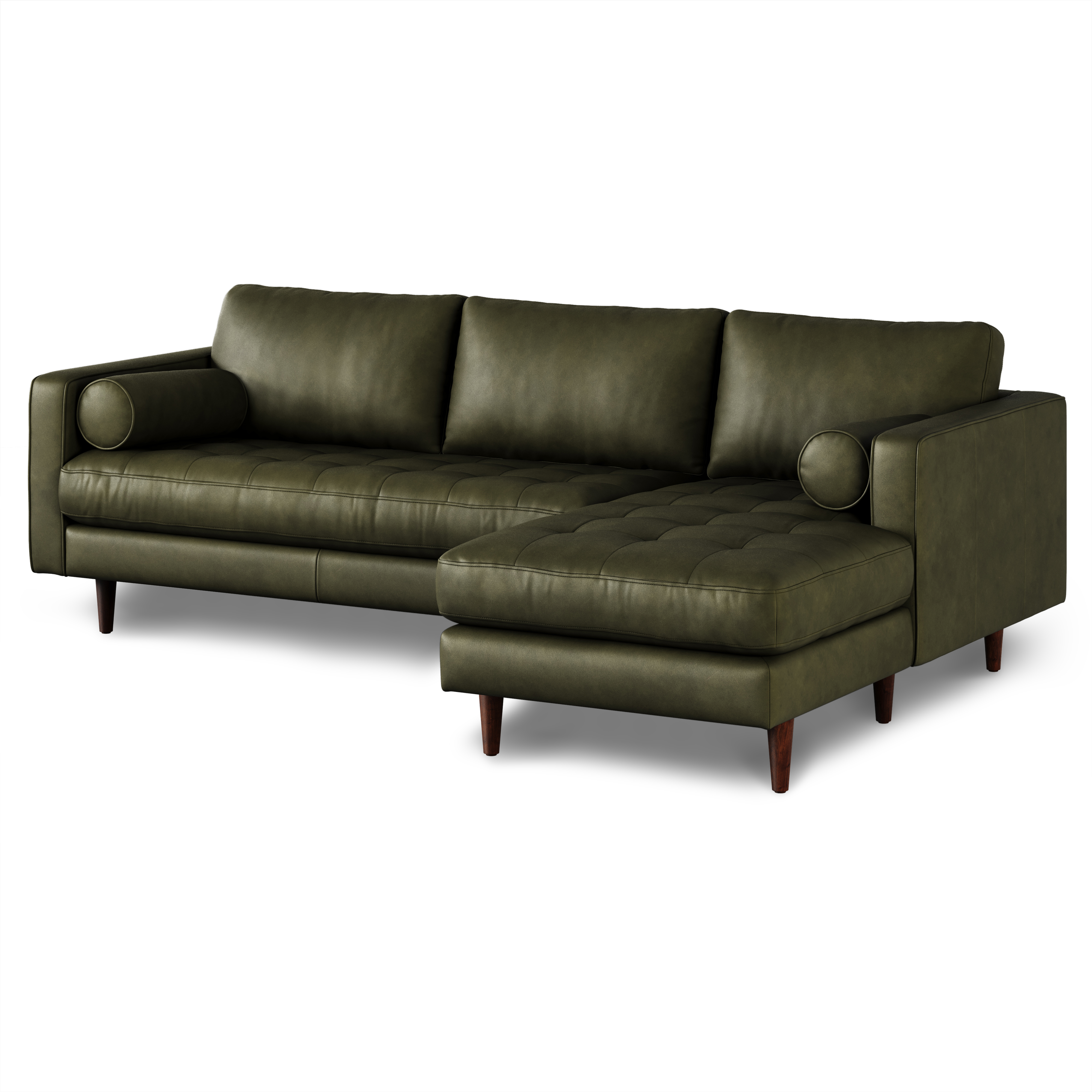 Sven 100" Tufted Leather Right Sectional - Thumbnail 4
