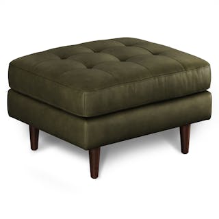 Sven 30" Tufted Leather Ottoman - Charme Green