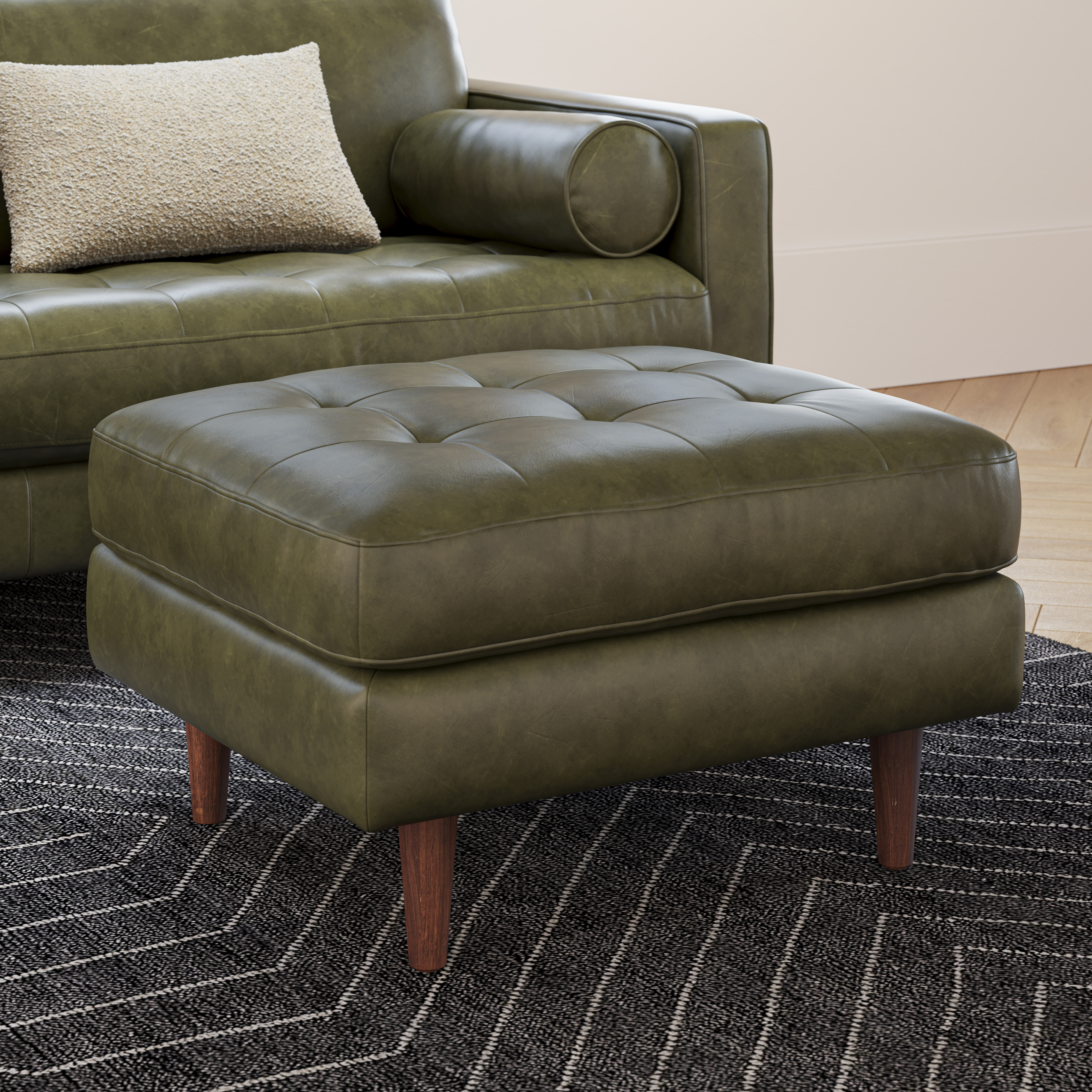 Sven Charme Green Tufted Leather Ottoman | Article