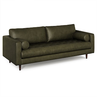 Sven 88" Tufted Leather Sofa - Charme Green