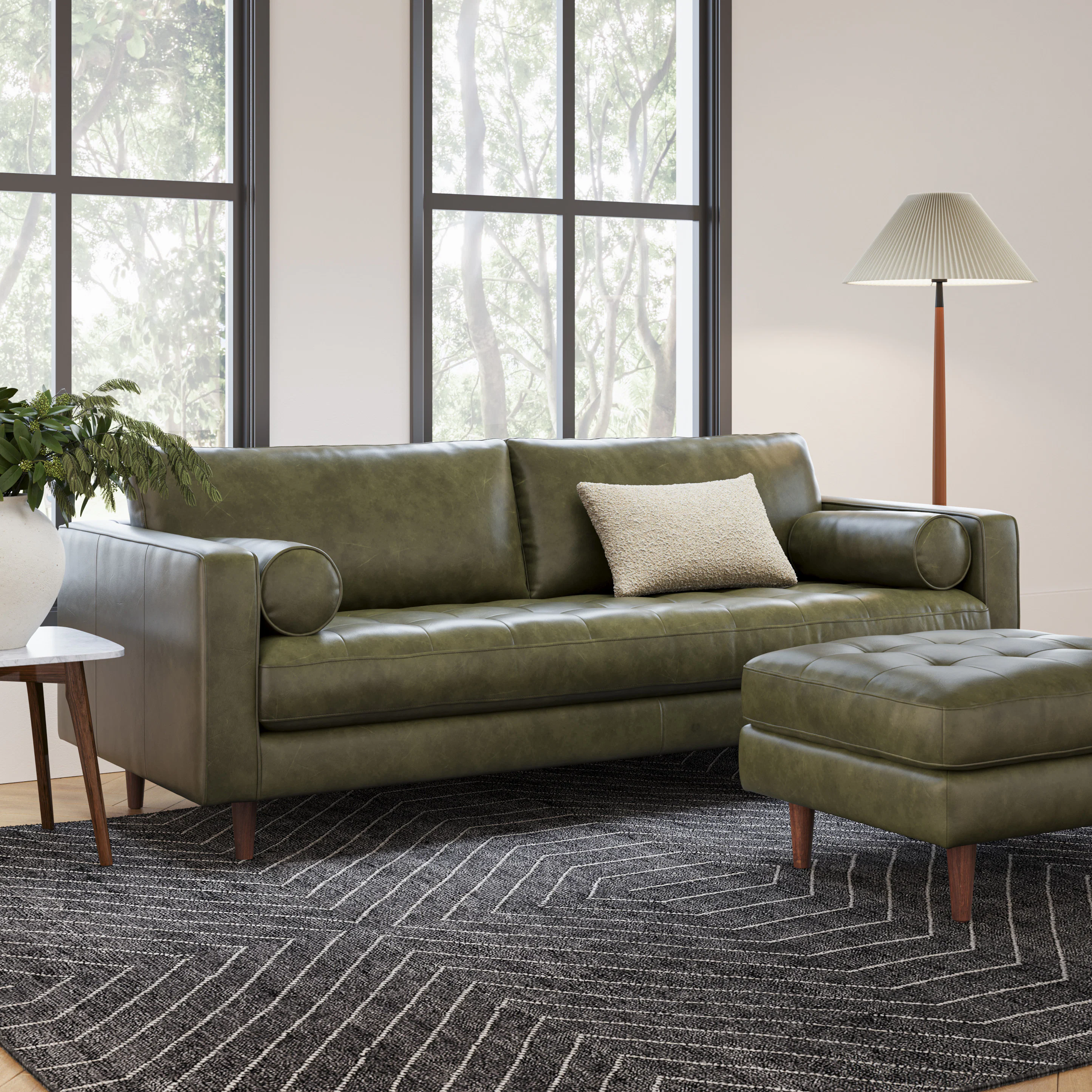 Sven 88" Tufted Leather Sofa - Charme Green
