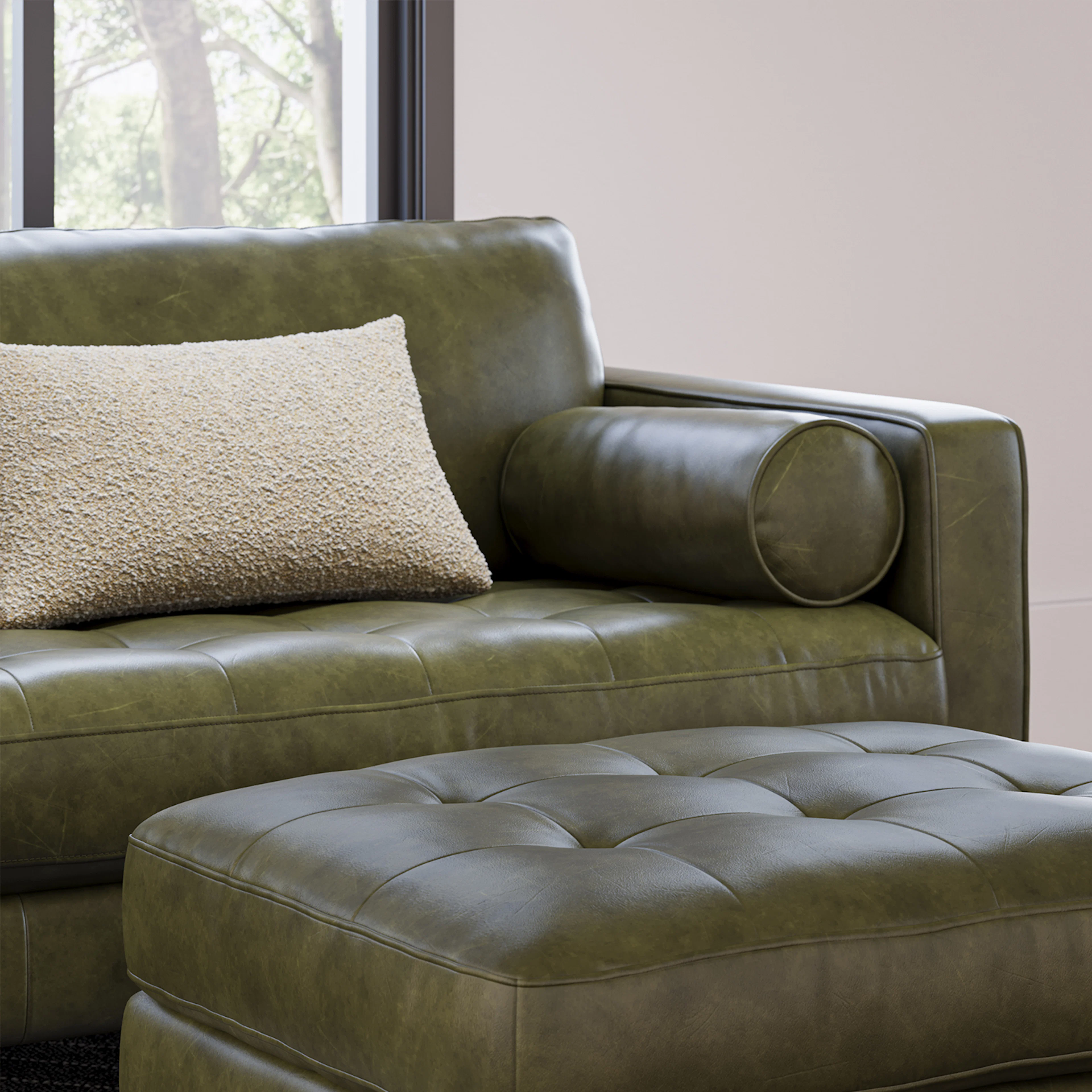 Sven 88" Tufted Leather Sofa - Charme Green
