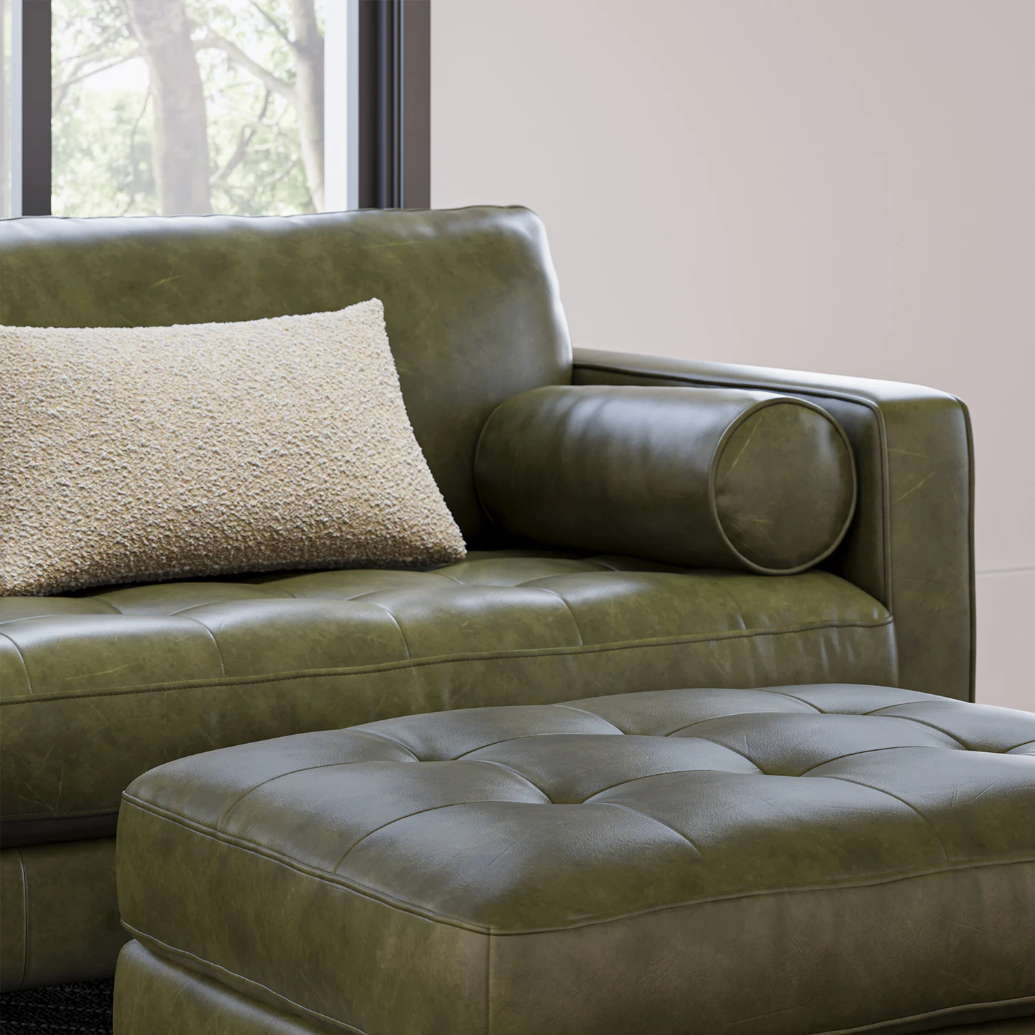 Sven 88" Tufted Leather Sofa - Charme Green