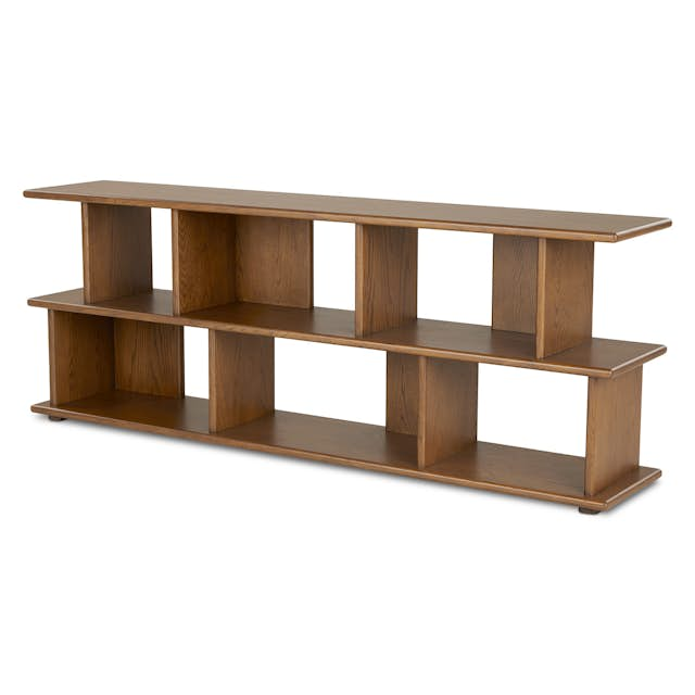 Lafora Smoked Oak Wood Bookcase W  Open Storage 