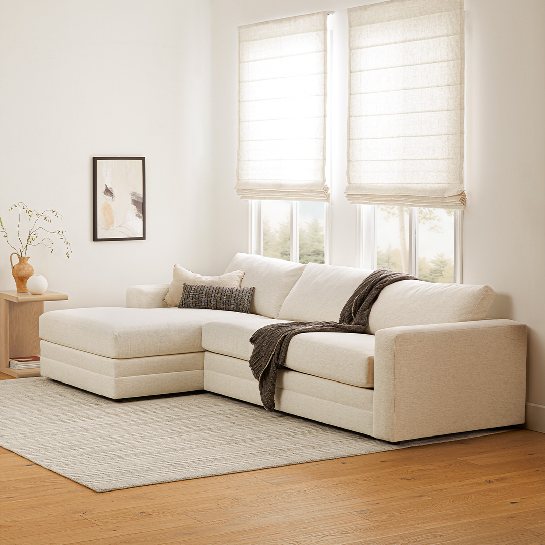 Riley Napa White Left Chaise Sectional, Linen-blend Performance Fabric ...