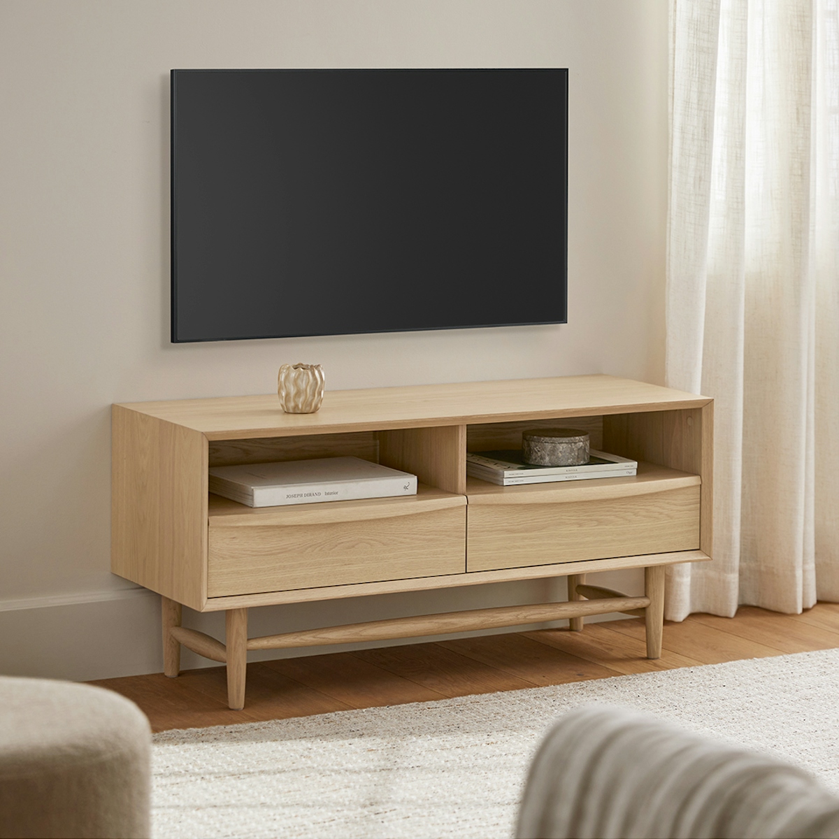 Lenia 42" White Oak Wood Media Unit w/ Storage Article