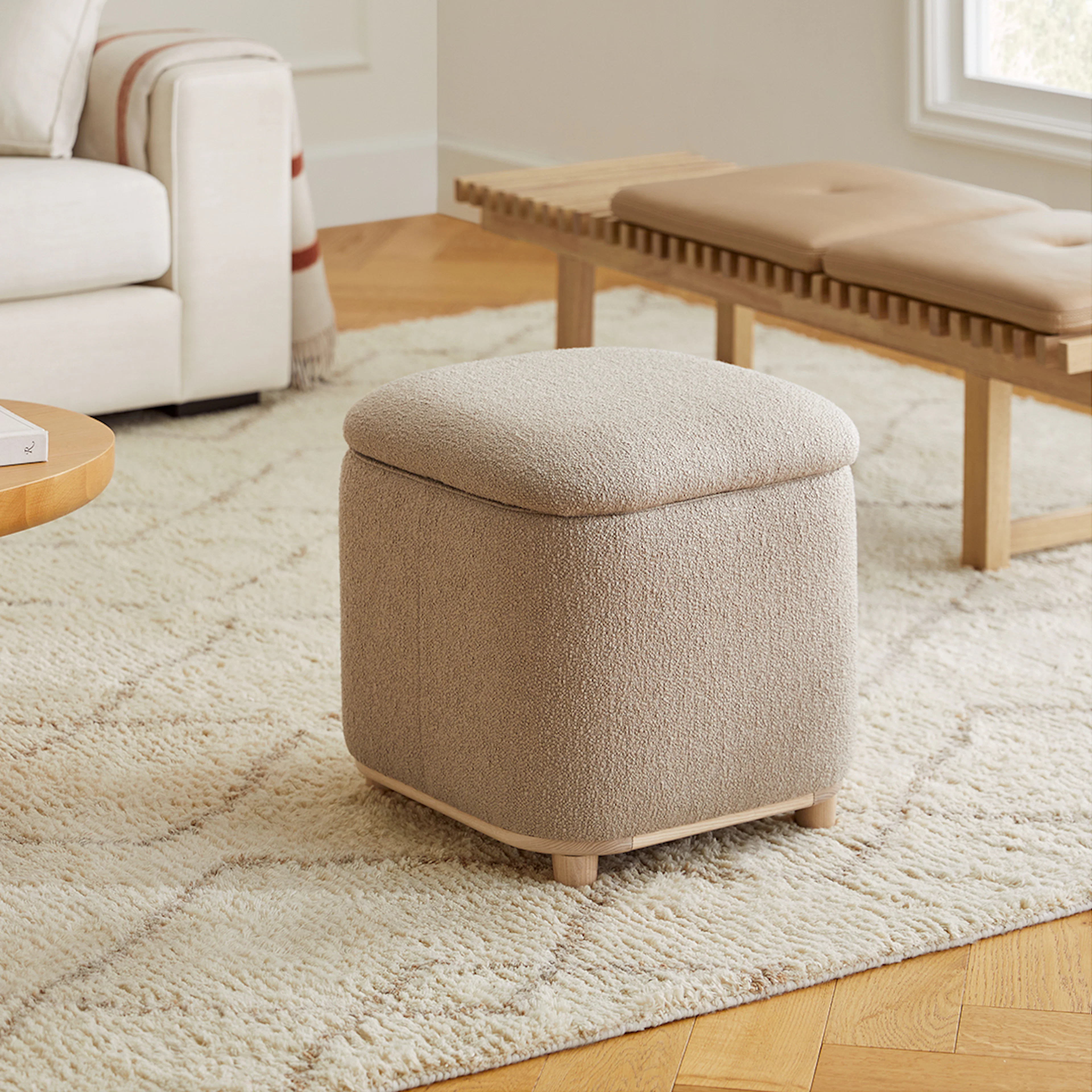 Maribo 19" Storage Ottoman - Sandstone Wool Bouclé