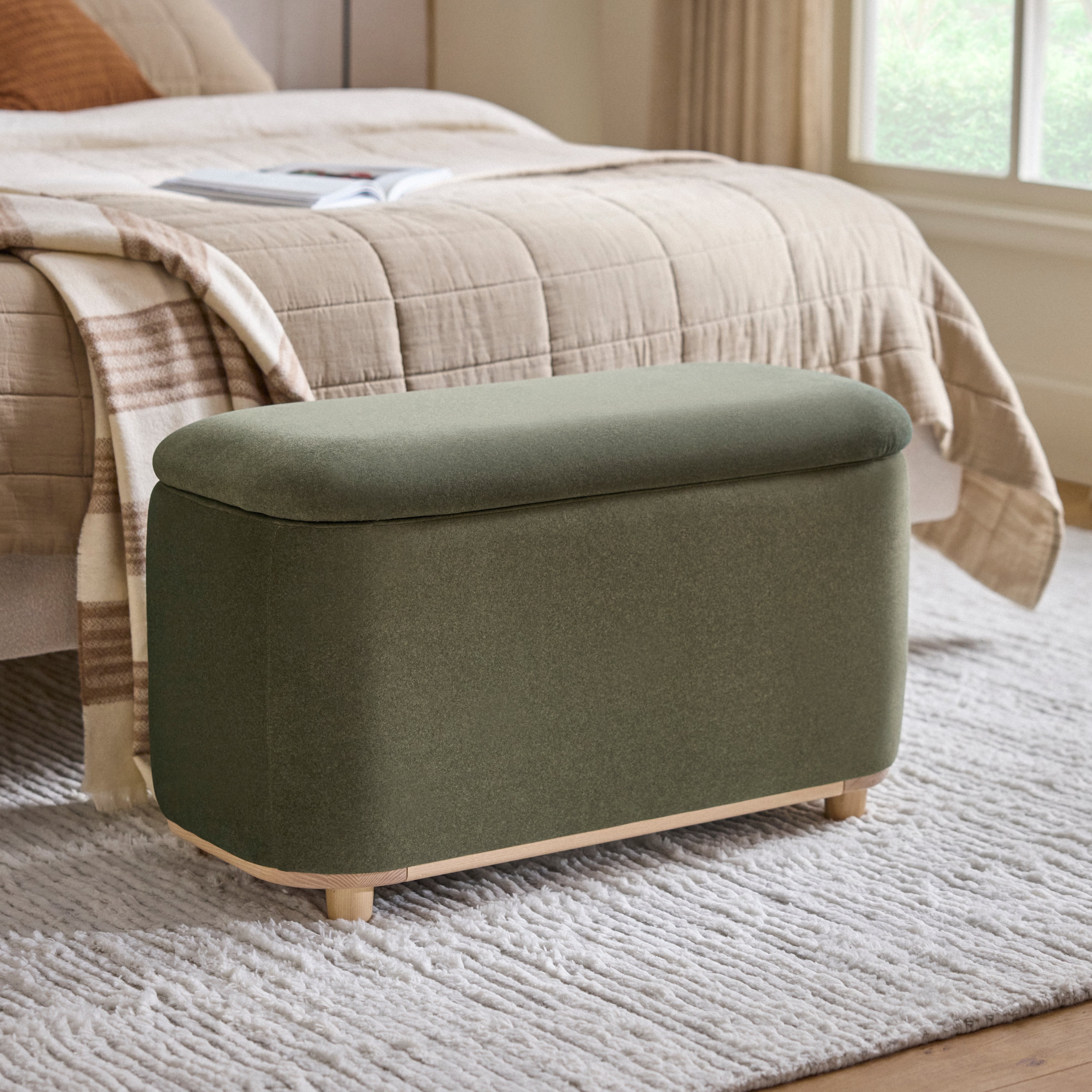 Maribo Felted Green Fabric Storage Ottoman, 32