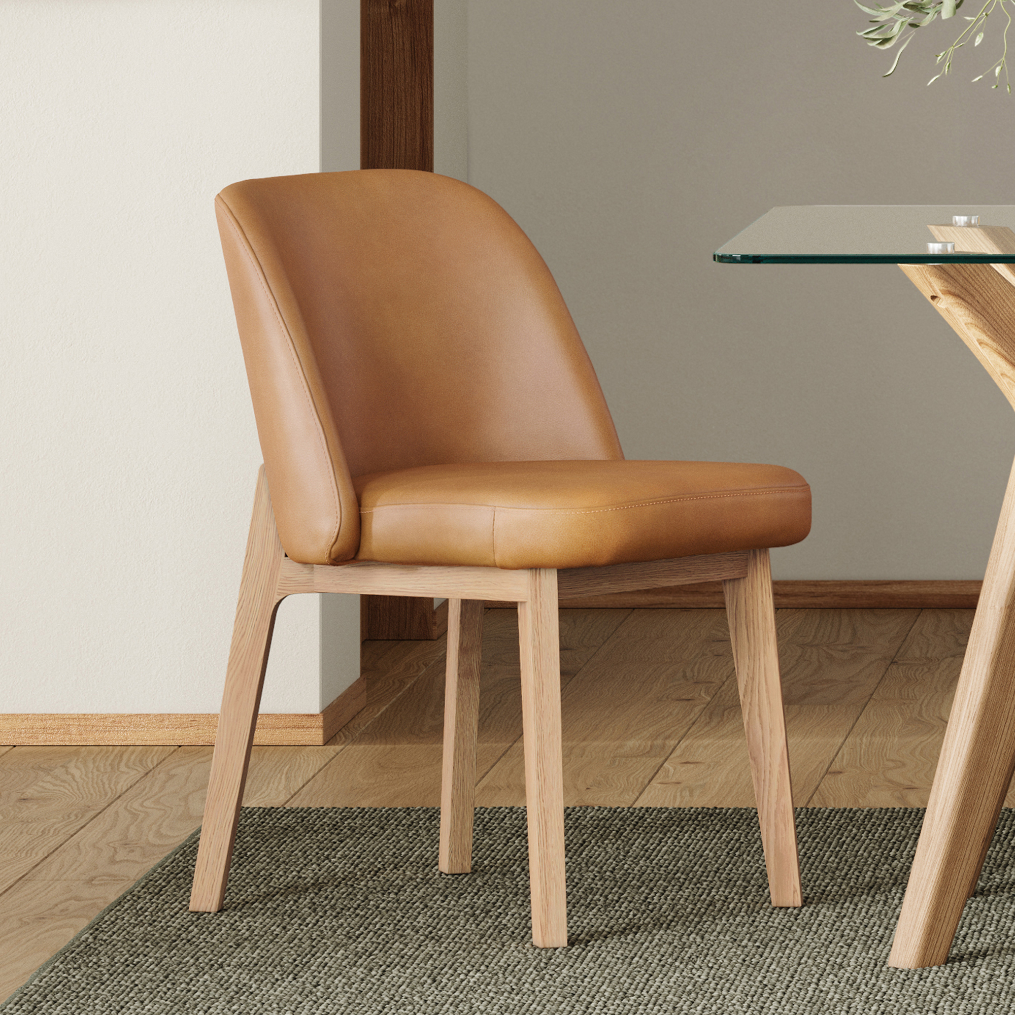 Alta Leather Dining Chair Light Oak and Taos Tan