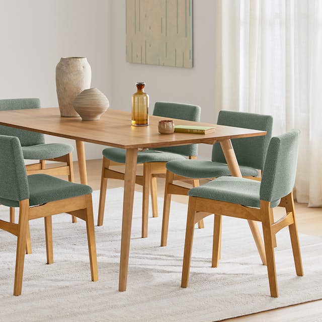 Nosh Oak Green Fabric Dining Chair Set of 2 | Article